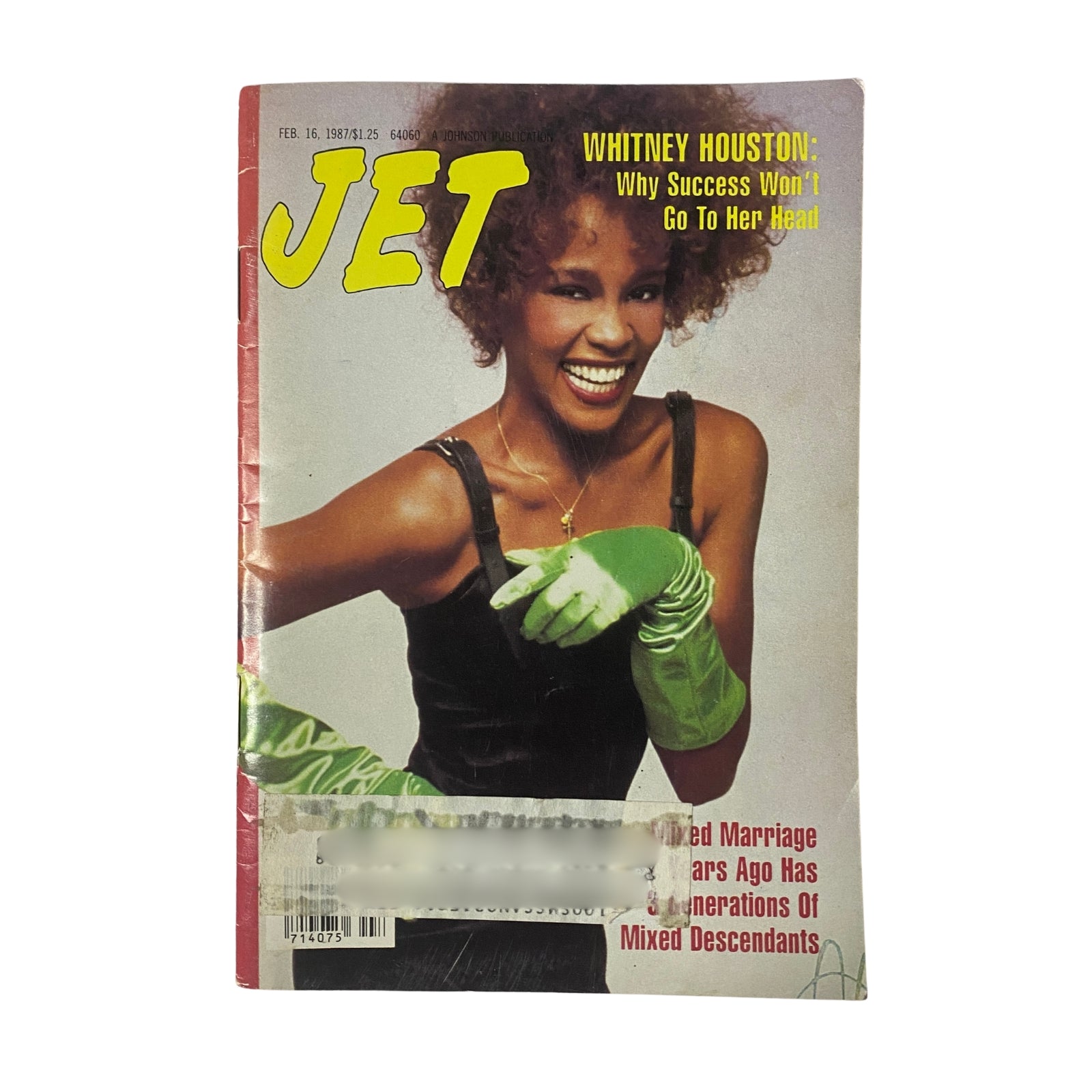 Jet Magazine February 16, 1987 featuring Whitney Houston on the cover, showcasing her vibrant smile and iconic style, along with the headline on career success.
