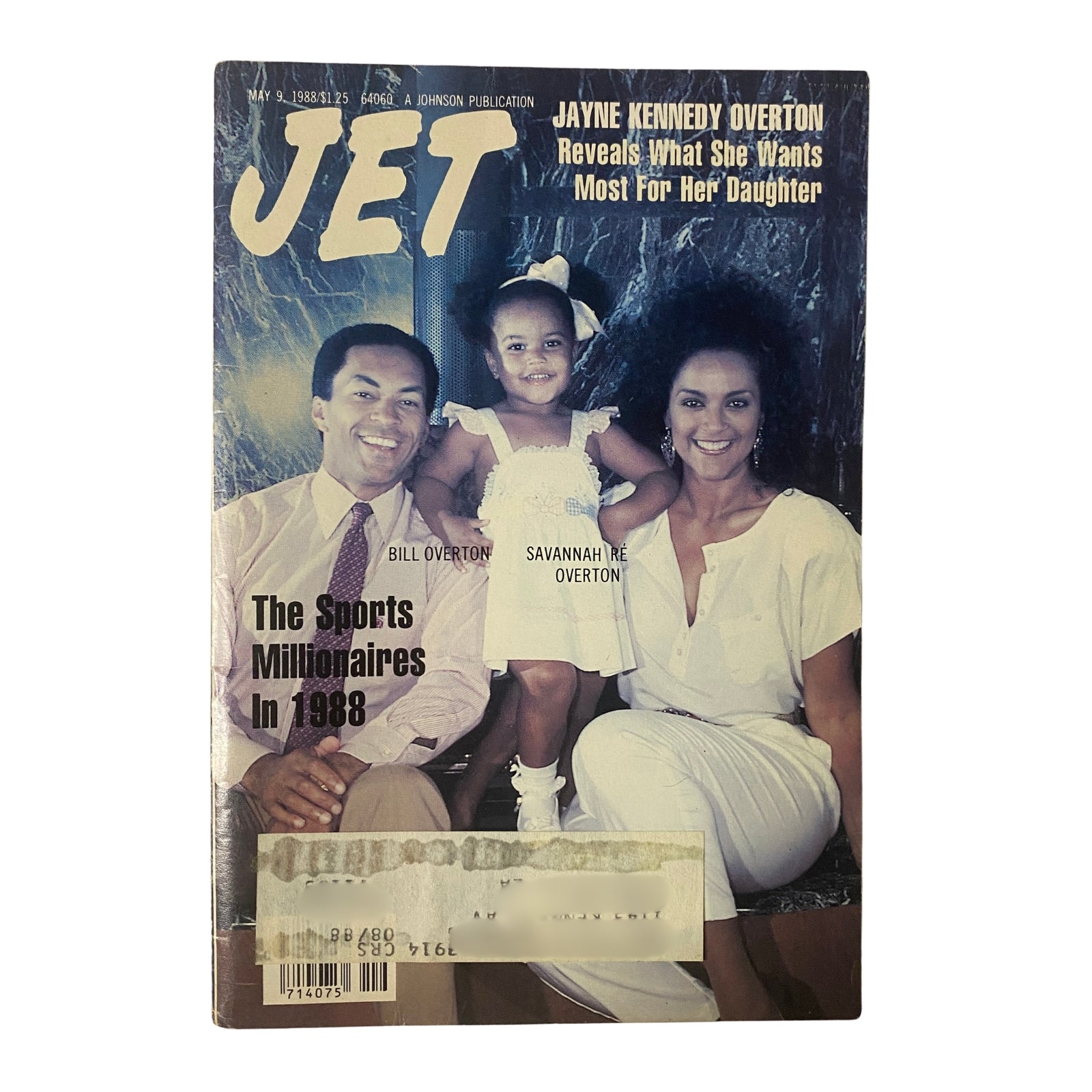 Cover of Jet Magazine, May 9, 1988, featuring Bill Overton and his daughter Savannah Re Overton. Celebrating Black fatherhood and family. Vol. 74, No. 6.