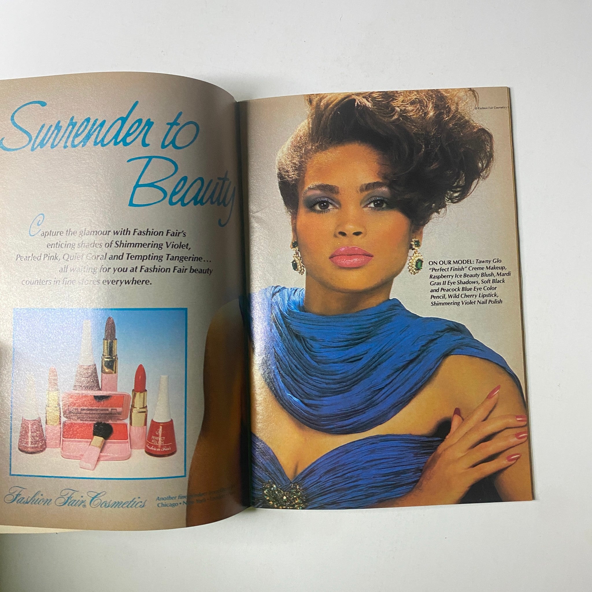 Beauty advertisement from Jet Magazine, May 9, 1988, featuring a model showcasing Fashion Fair Cosmetics. Emphasizing glamour and beauty. Vol. 74, No. 6.
