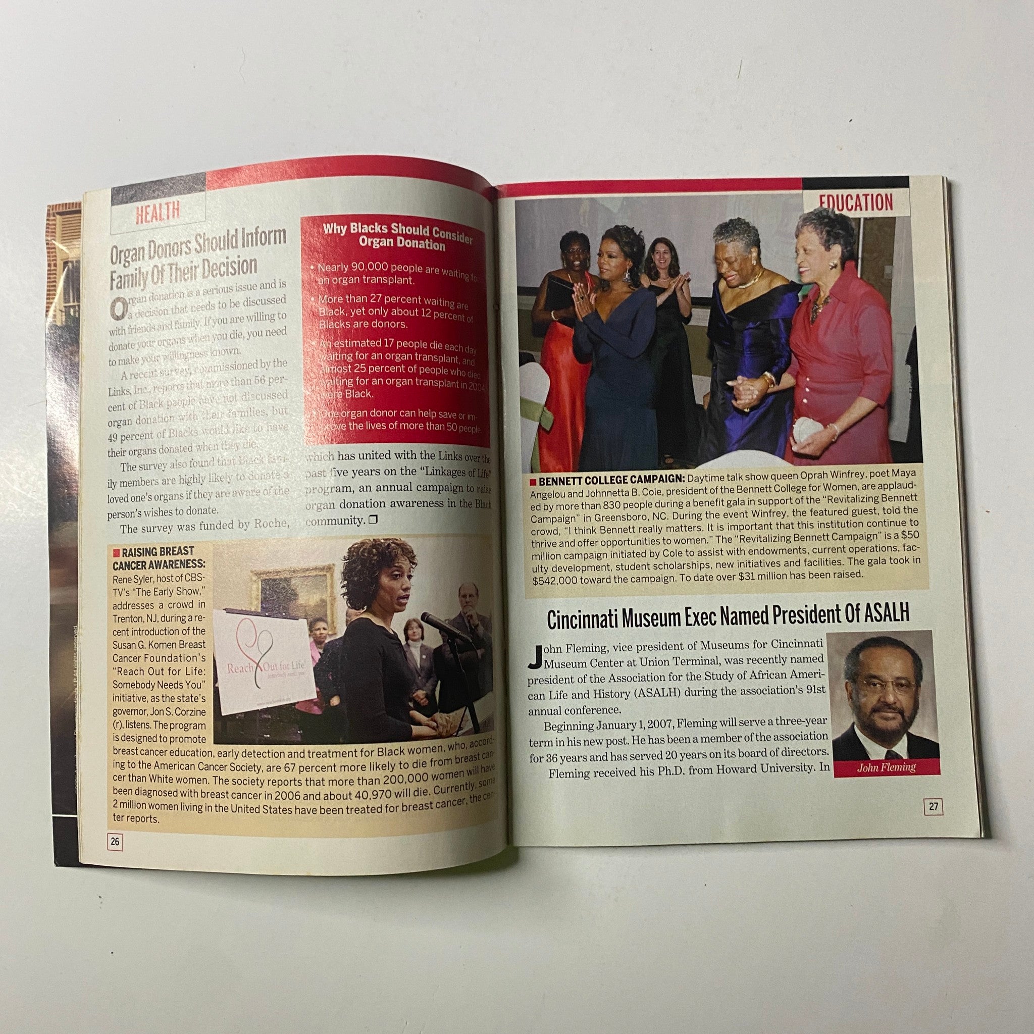 Interior page of Jet Magazine December 4, 2006 Vol. 110, No. 22 discussing health-related topics including the importance of organ donors in the African American community.