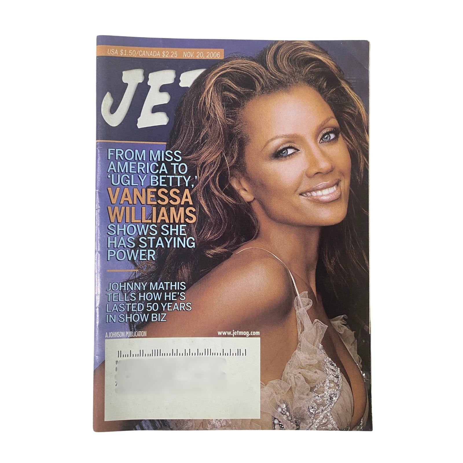 Jet Magazine featuring Vanessa Williams on the cover, November 20, 2006, Vol. 110, No. 20. The cover showcases Vanessa Williams with the tagline about her transition from Miss America to her role in 'Ugly Betty'.