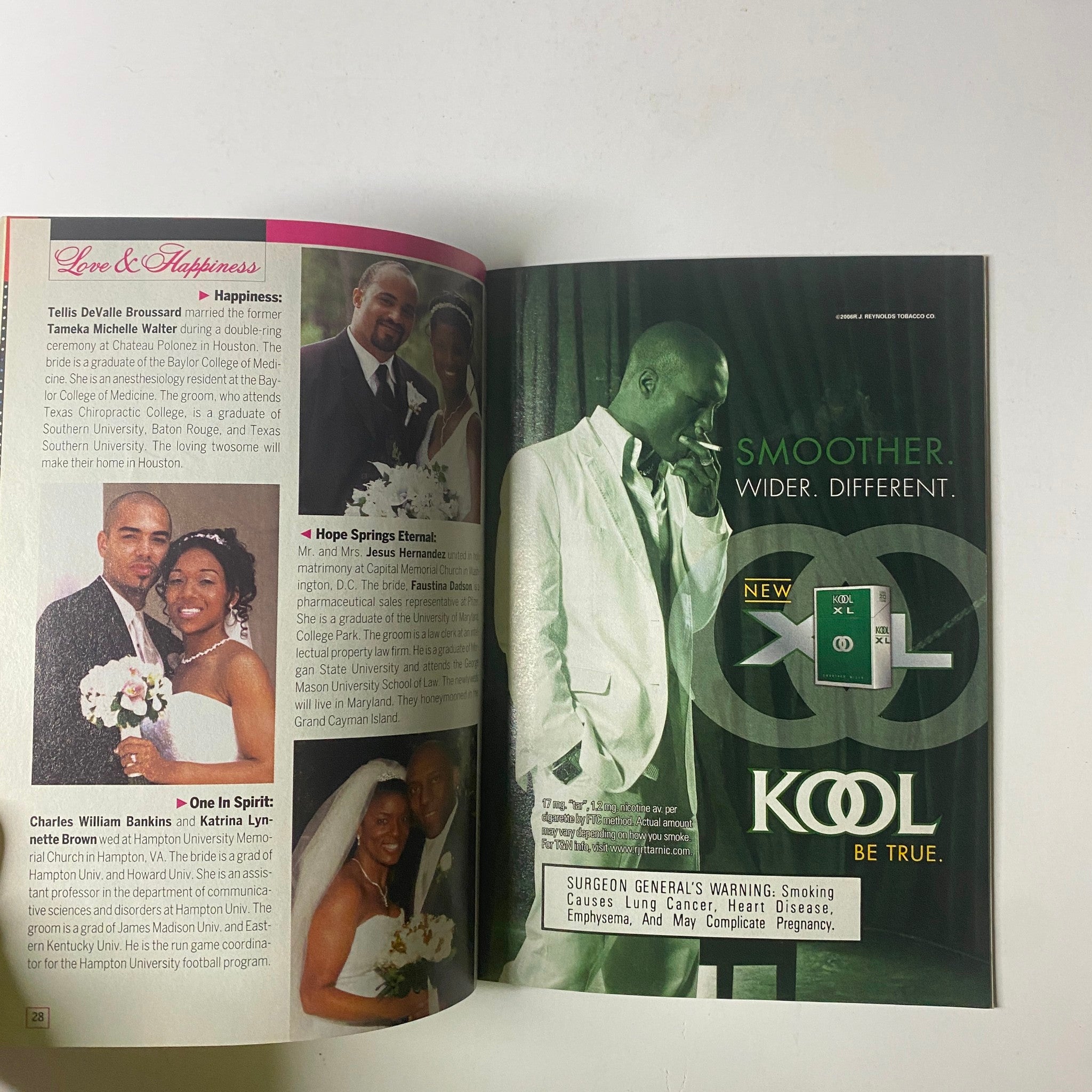 Spread from Jet Magazine December 11, 2006, Vol. 110, No. 23 showcasing the 'Love & Happiness' section with a feature on relationships and a Kool advertisement.