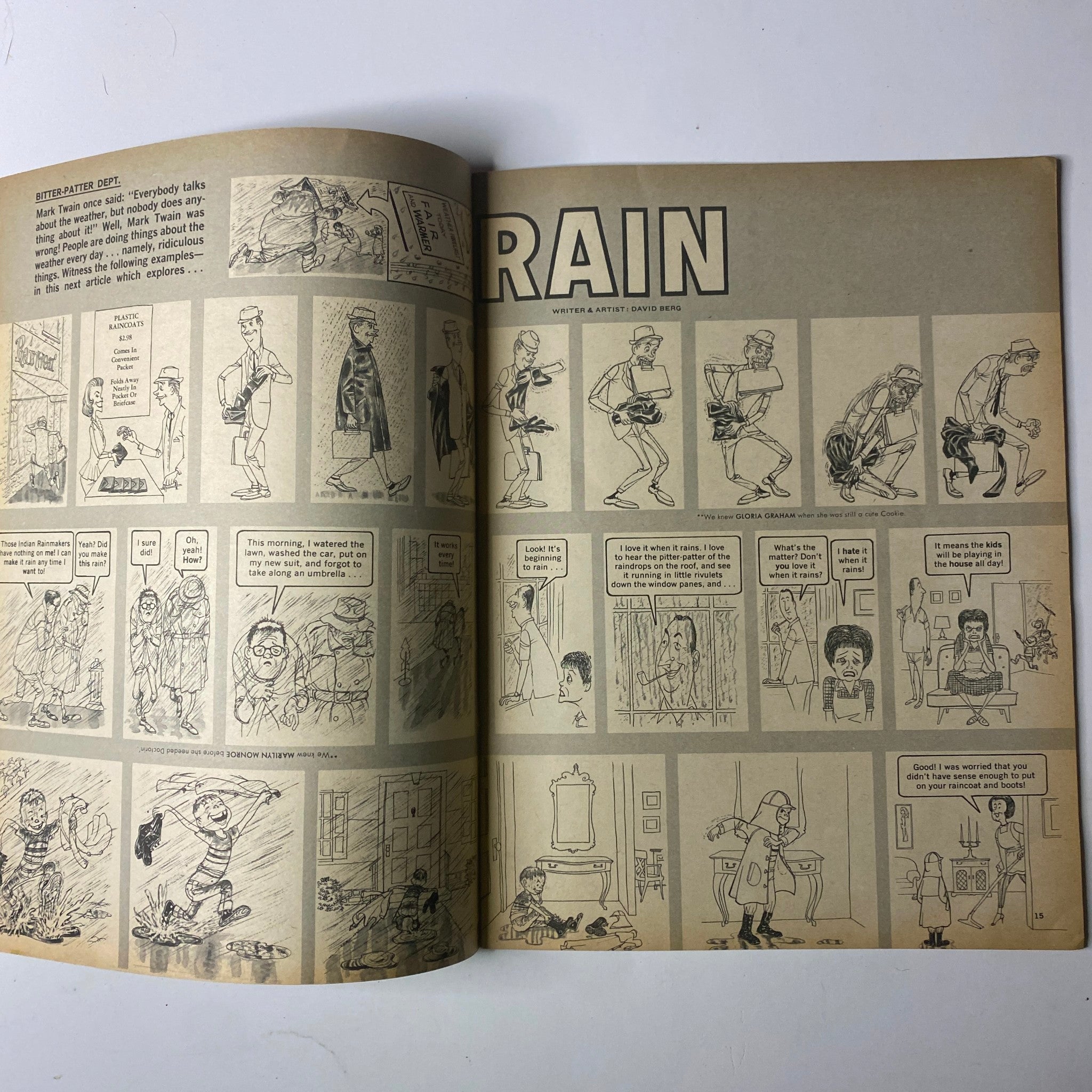 Mad Magazine June 1962 No. 71 Mad Guide to Russia featuring a comic strip titled 'Rain' showcasing humorous illustrations and gags from the Cold War era.