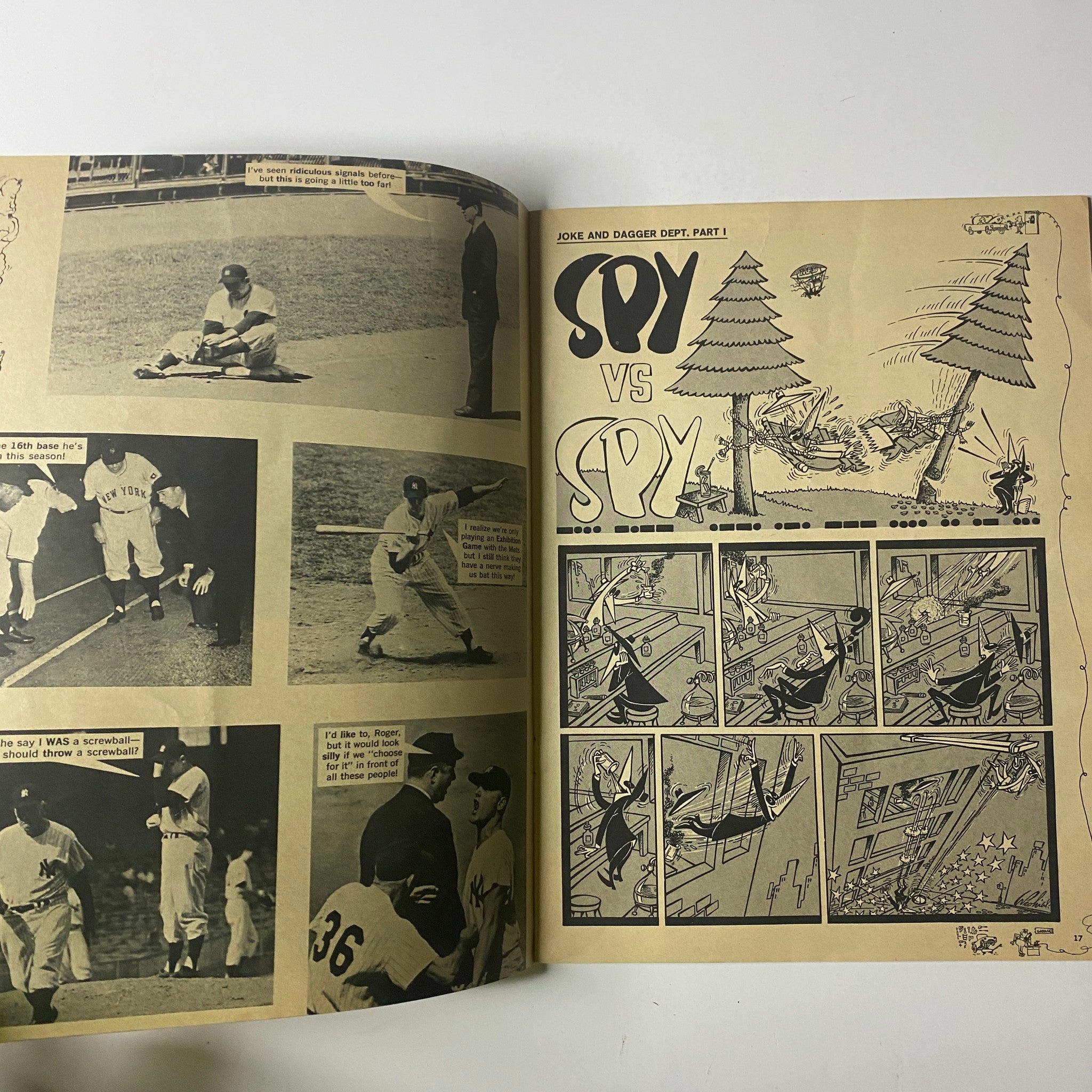 Inside page of Mad Magazine July 1965 No. 96 Middle-of-the-Road Issue showcasing 'Spy vs. Spy' feature with comic panels and humorous illustrations related to espionage.