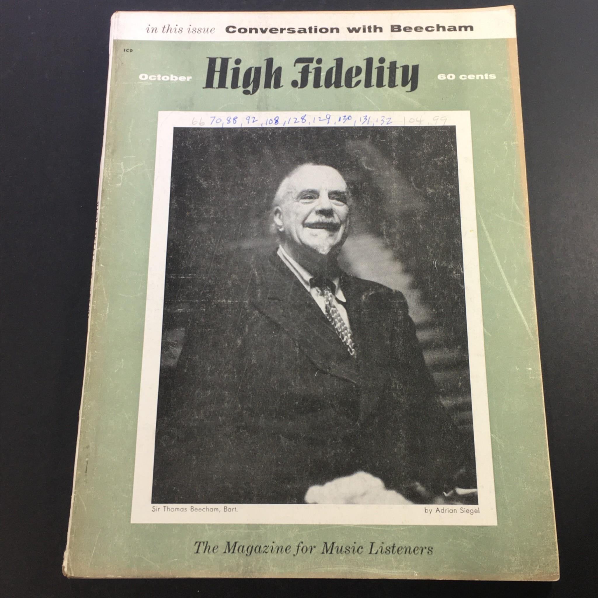 VTG High Fidelity Music Magazine October 1958 - Sir Thomas Beecham Bart