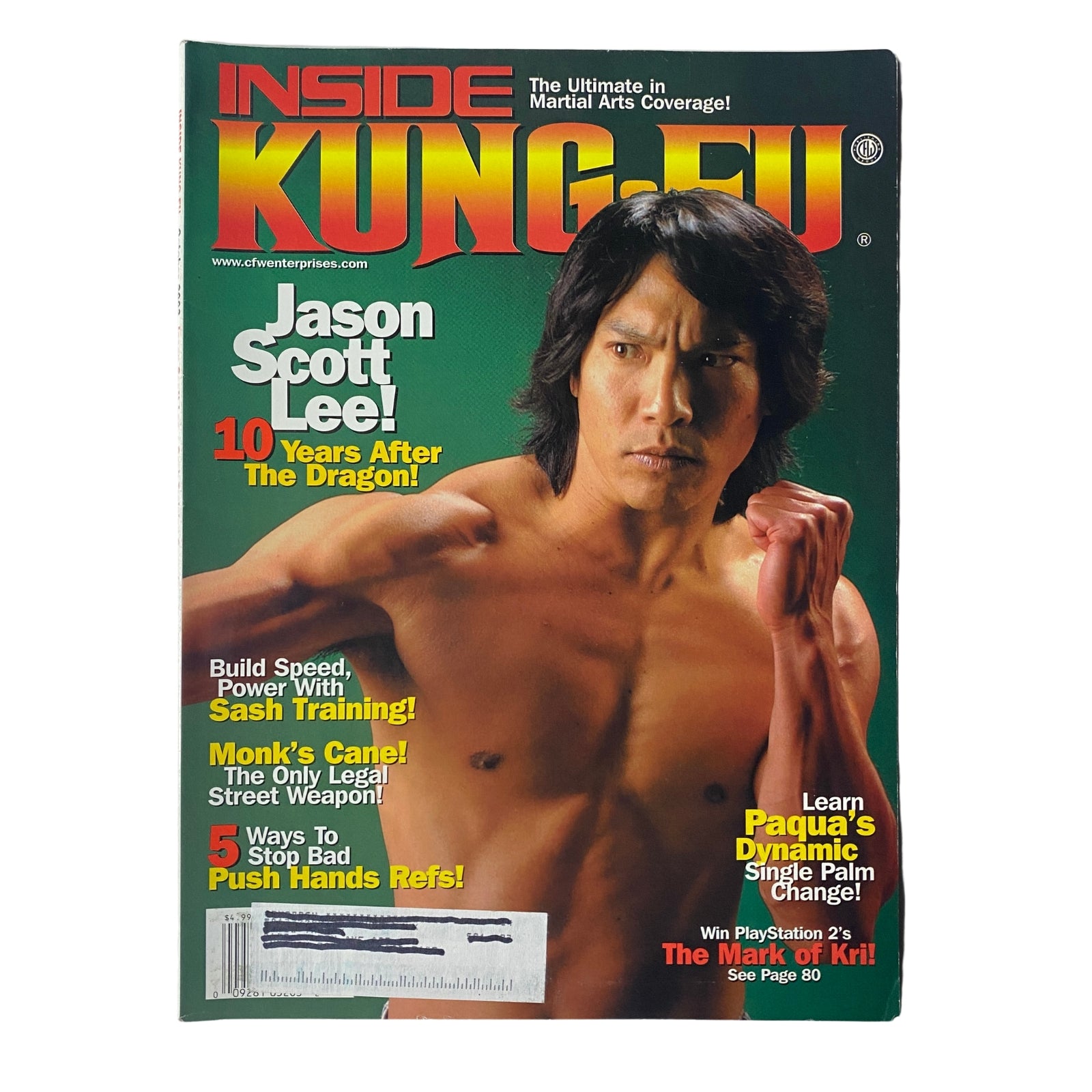 Inside Kung Fu Magazine October 2002 Vol. 30, No. 10 featuring Jason Scott Lee on the cover, celebrating the 10-year anniversary of his role as Bruce Lee.
