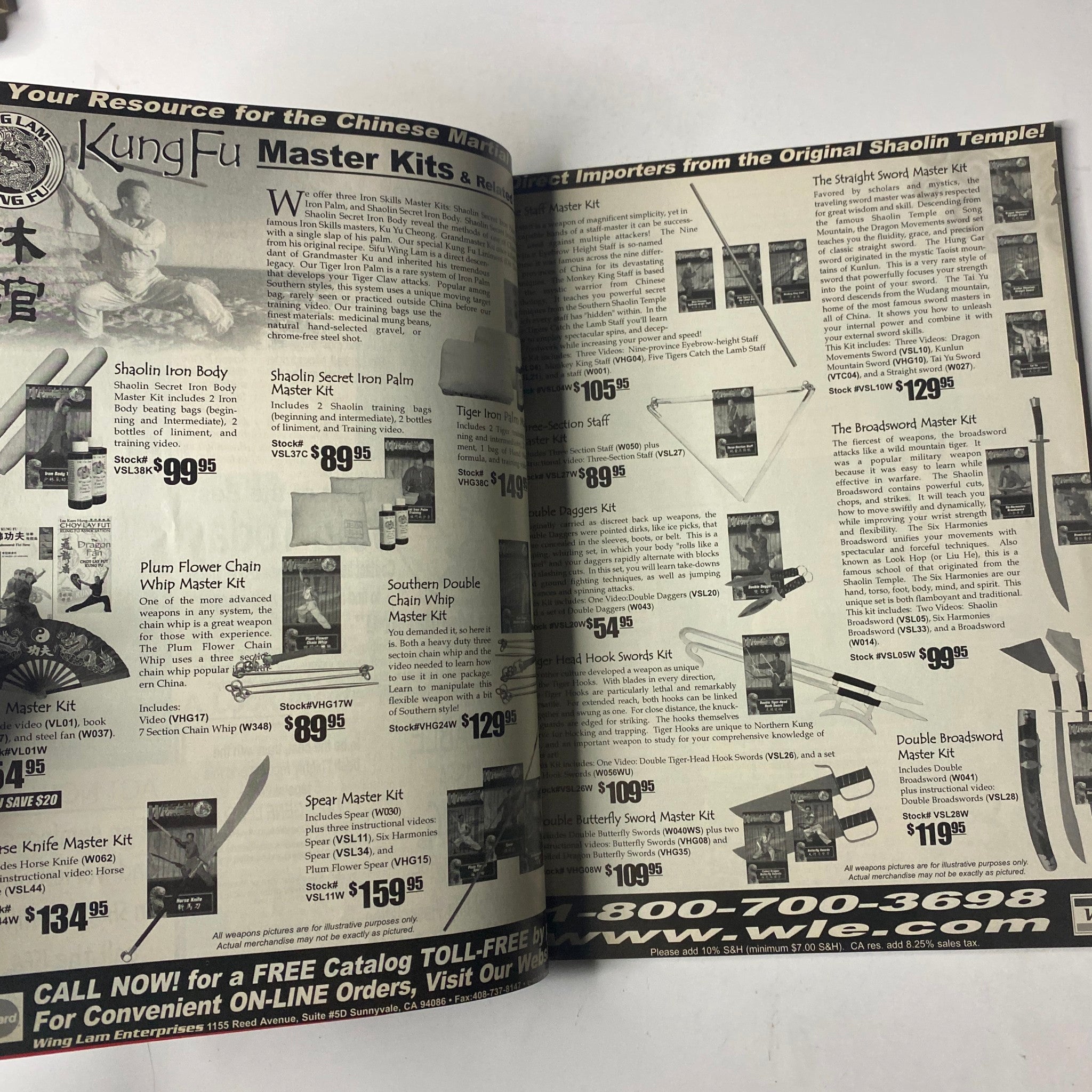 Inside Kung Fu Magazine October 2002, showcasing advertisements for Kung Fu Master Kits and related martial arts equipment.