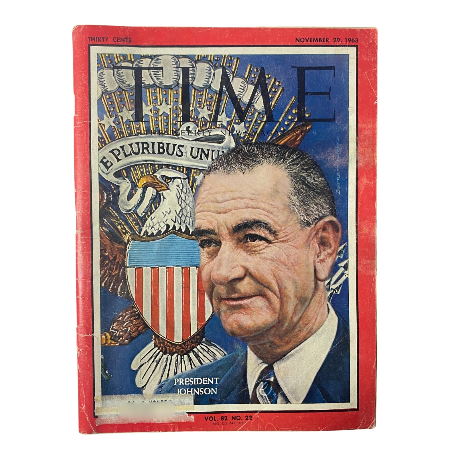 Time Magazine November 29, 1963 Vol 82 No. 22 featuring a cover image of President Lyndon B. Johnson, showcasing the historical significance of the publication following the assassination of President John F. Kennedy.