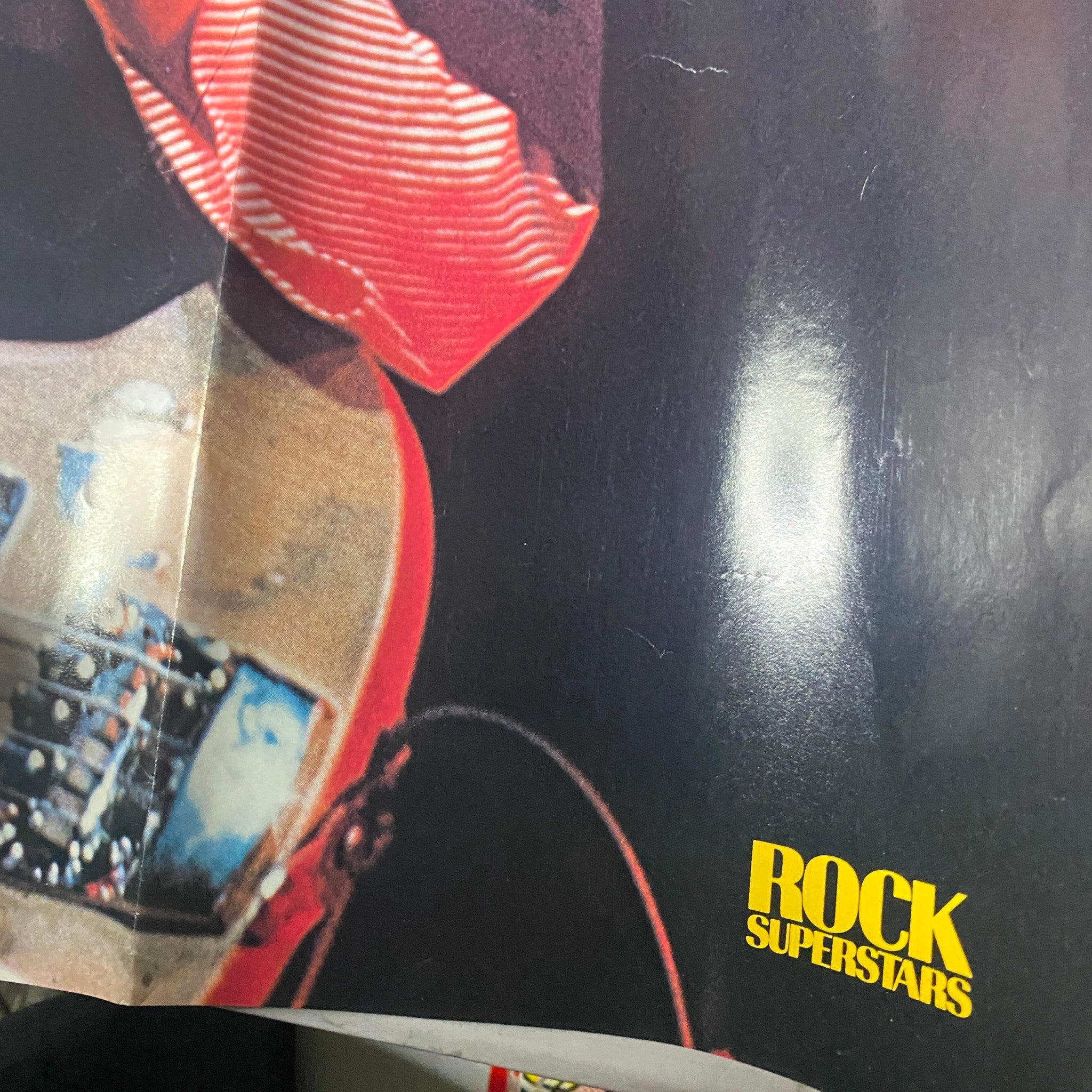 Close-up image of the Rock Superstars logo on the inside of Paul McCartney's fold-out poster from the 1975 issue No. 7, emphasizing collectible rock memorabilia.