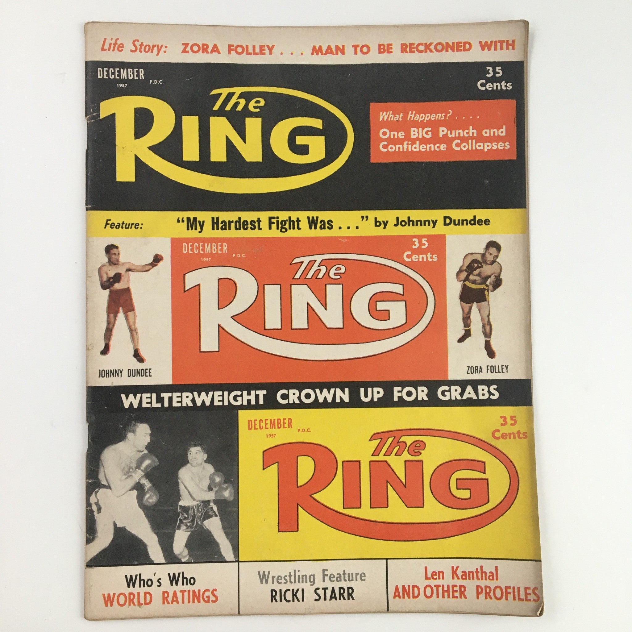 The Ring Boxing Magazine December 1957 Johnny Dundee vs Zora Folley, No Label