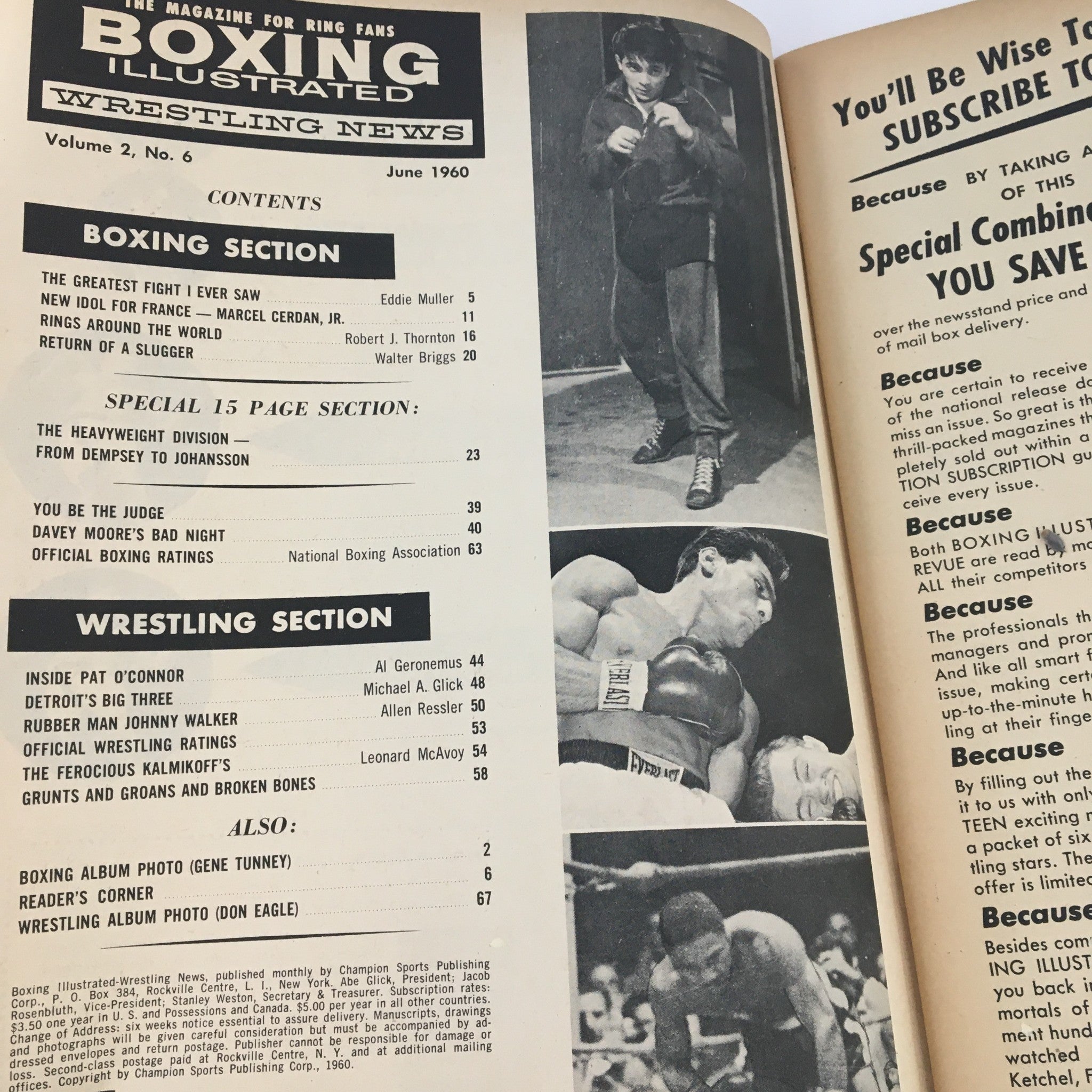 Boxing Illustrated Magazine June 1960 Jack Dempsey & Ingemar Johansson, No Label