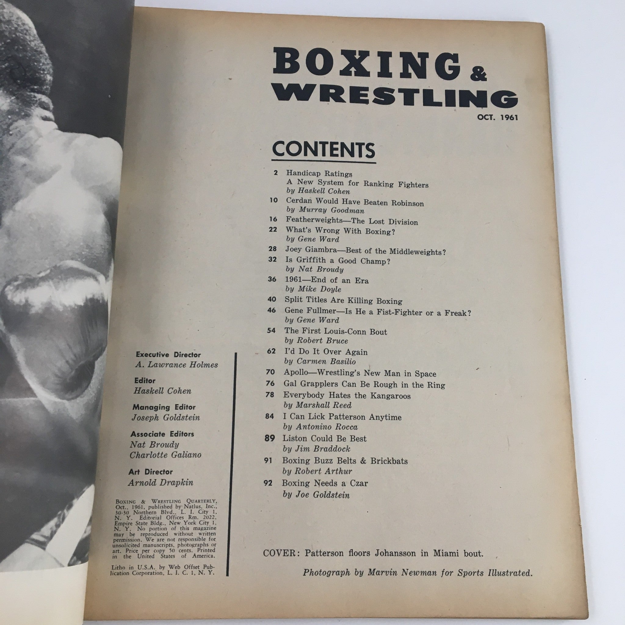 Boxing & Wrestling Magazine October 1961 Floyd Patterson & Johansson No Label