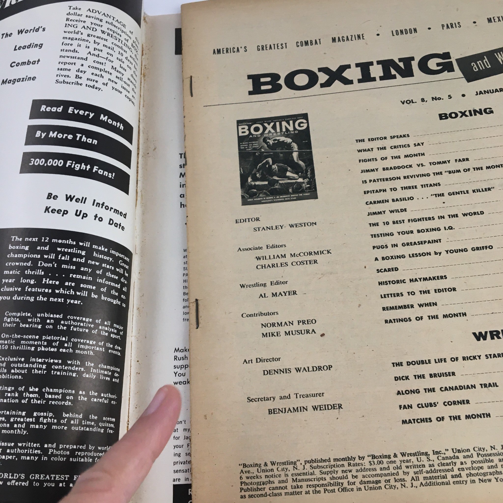 Boxing and Wrestling Magazine January 1958 Floyd Patterson vs Joe Louis No Label