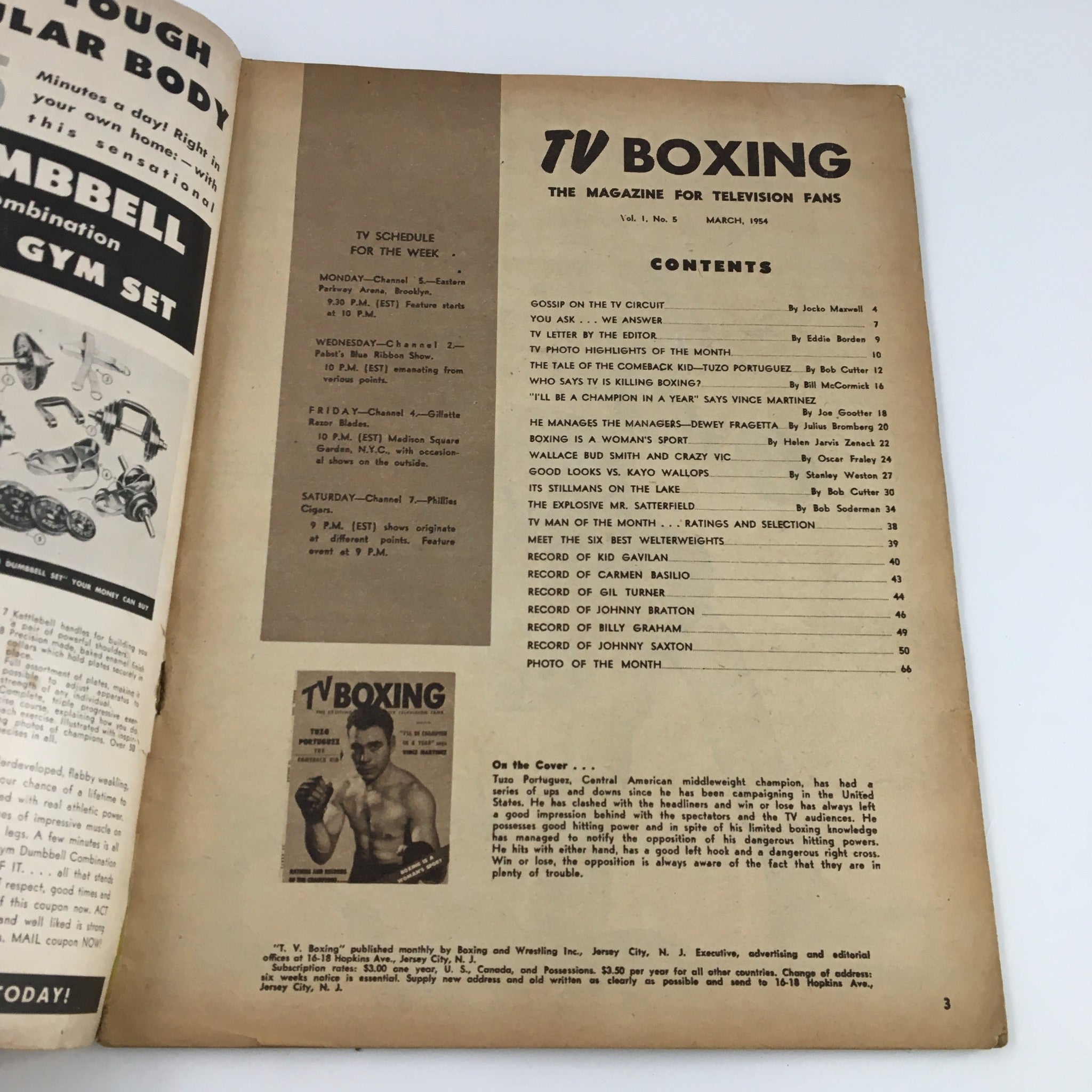 TV Boxing Magazine March 1954 Tuzo Portuguez is 'The Comeback Kid' No Label