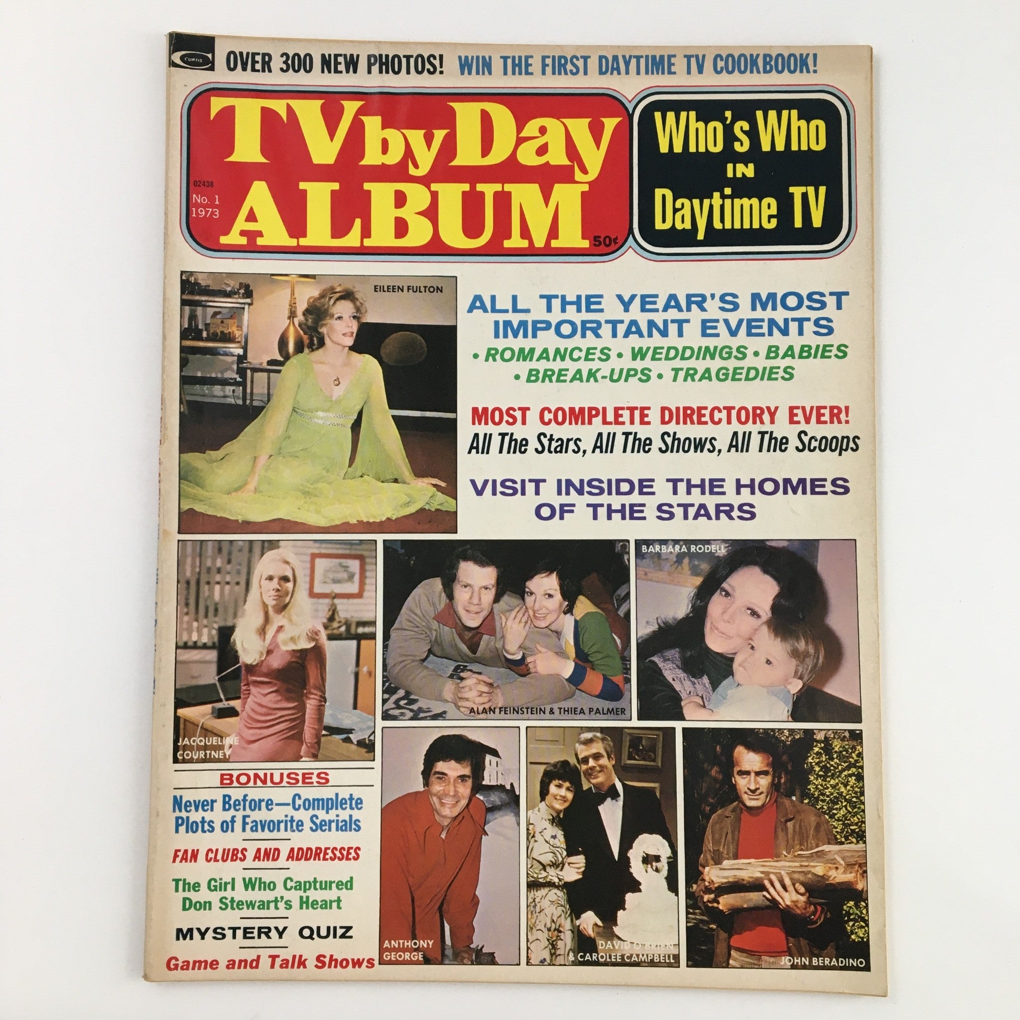 Cover of TV by Day Album Magazine No. 1, 1973 featuring Eileen Fulton and Barbara Rodell, showcasing vintage television culture with highlights of significant events, notable stars, and captivating imagery.