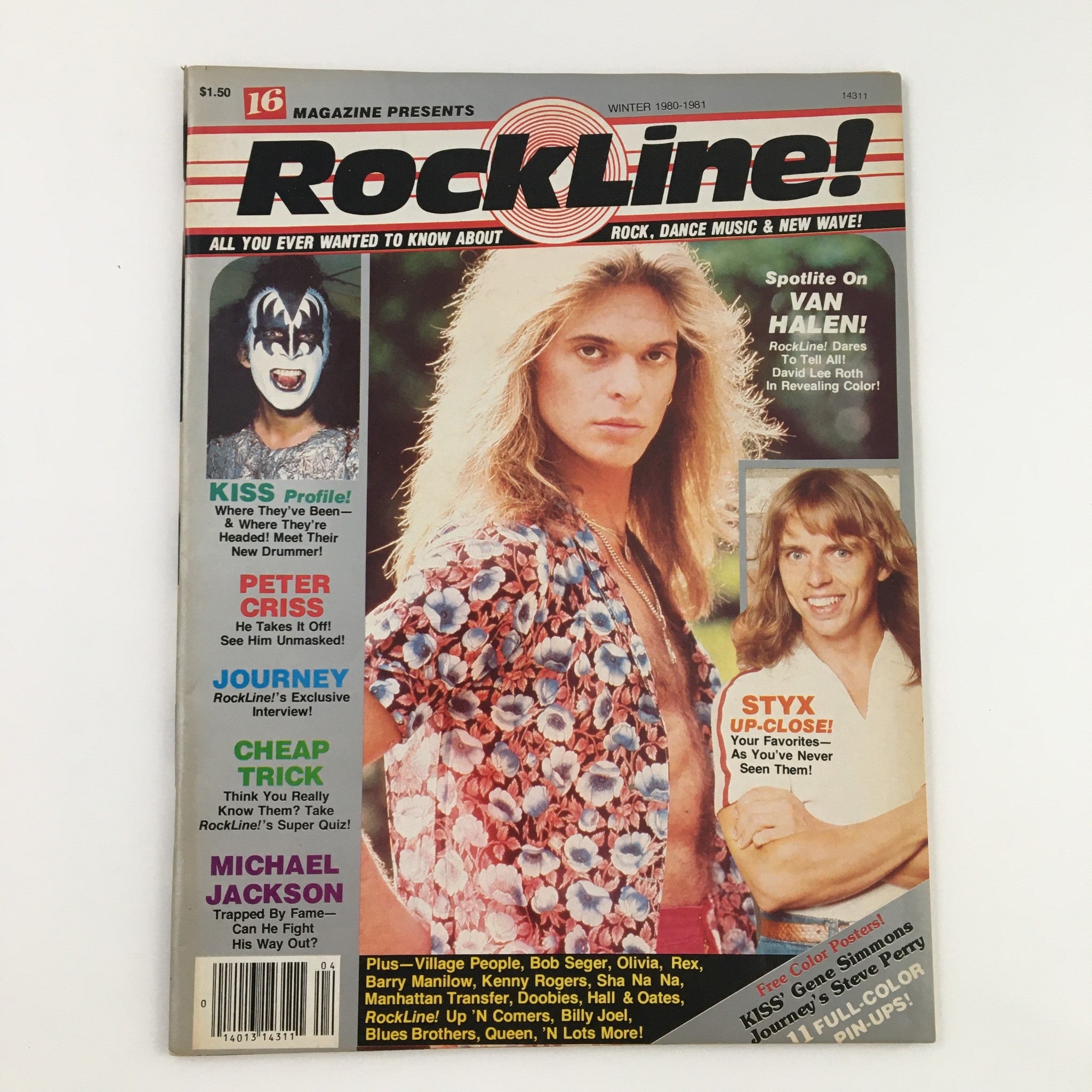 16 Magazine RockLine Winter 1980 David Lee Roth & Gene Simmons w Poster No Label