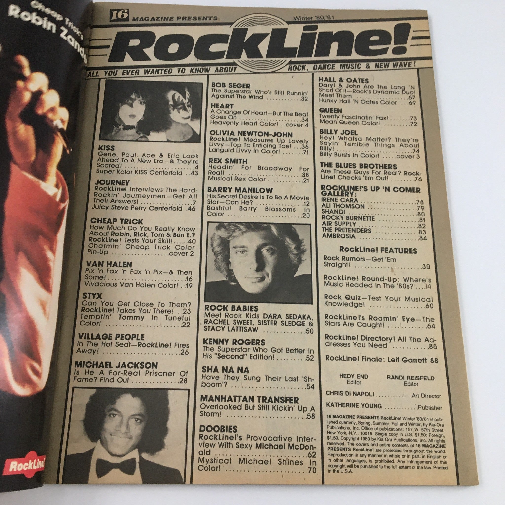 16 Magazine RockLine Winter 1980 David Lee Roth & Gene Simmons w Poster No Label