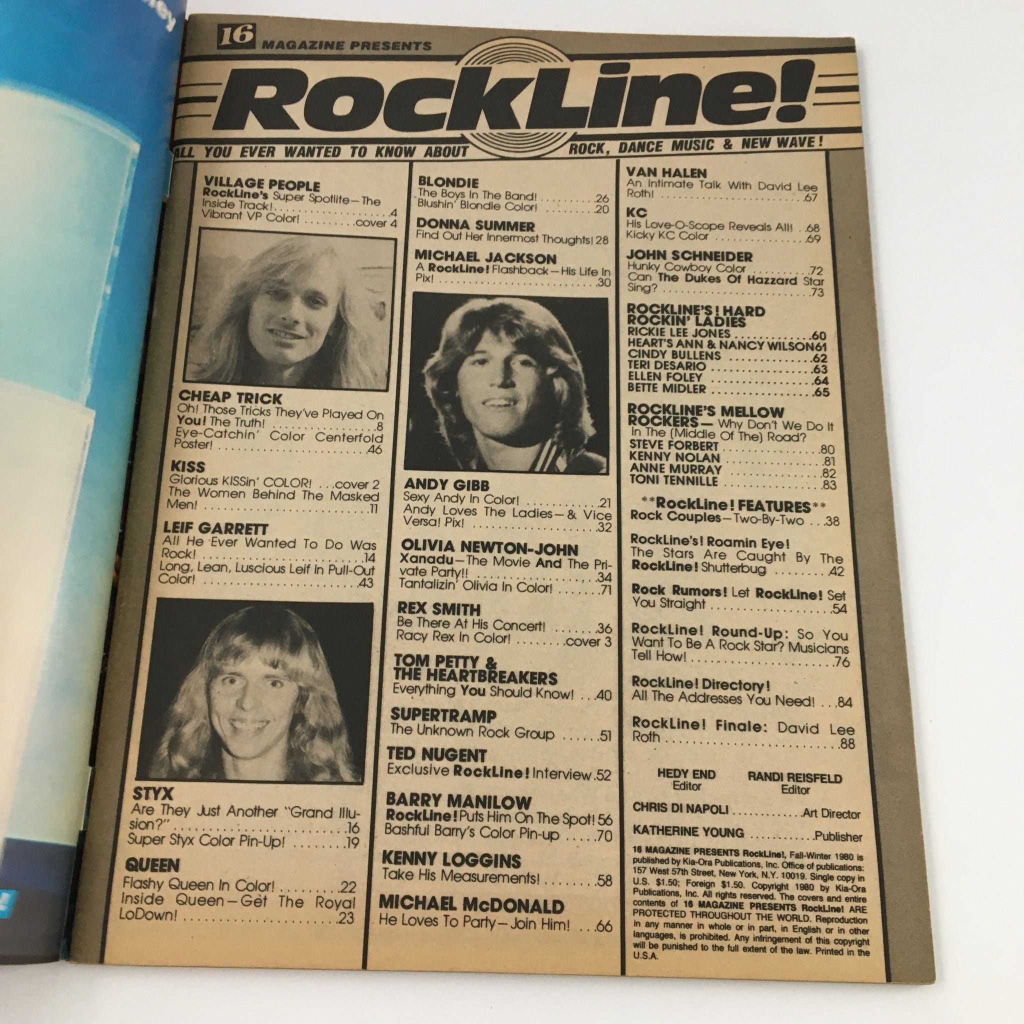 16 Magazine RockLine Fall 1980 Village People & Leif Garrett w Poster No Label