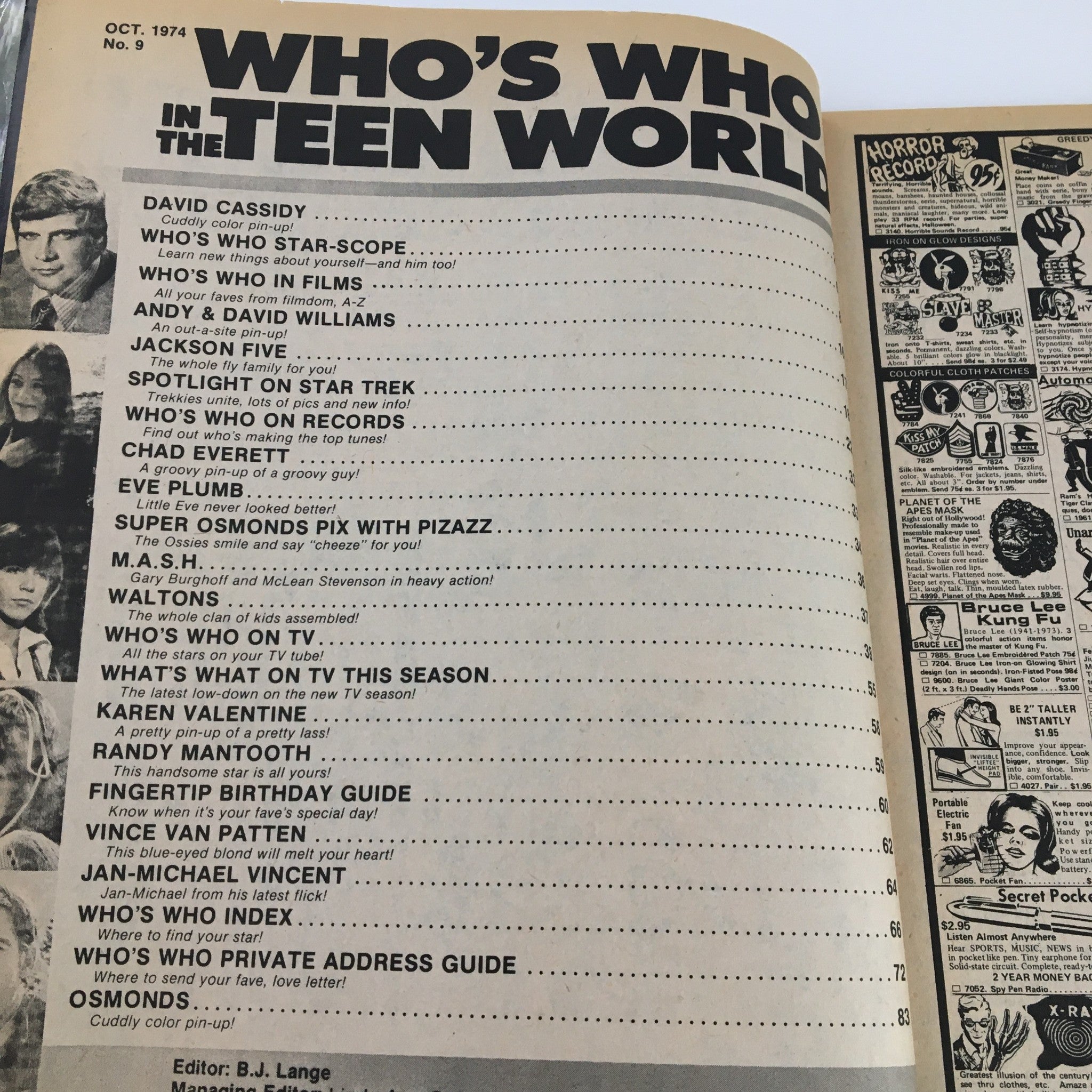 Who's Who In The Teen World October 1974 David Cassidy & Chad Everett No Label