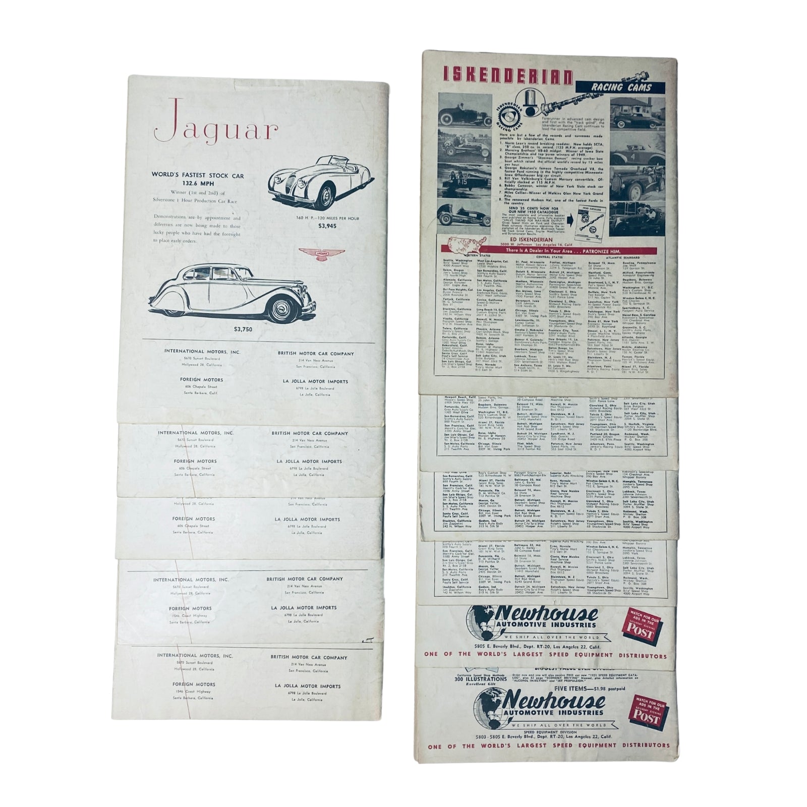 Lot of 12 Road and Track Magazine January to December 1950 including an advertisement section with Jaguar and other classic car information, highlighting the automotive industry of the era.