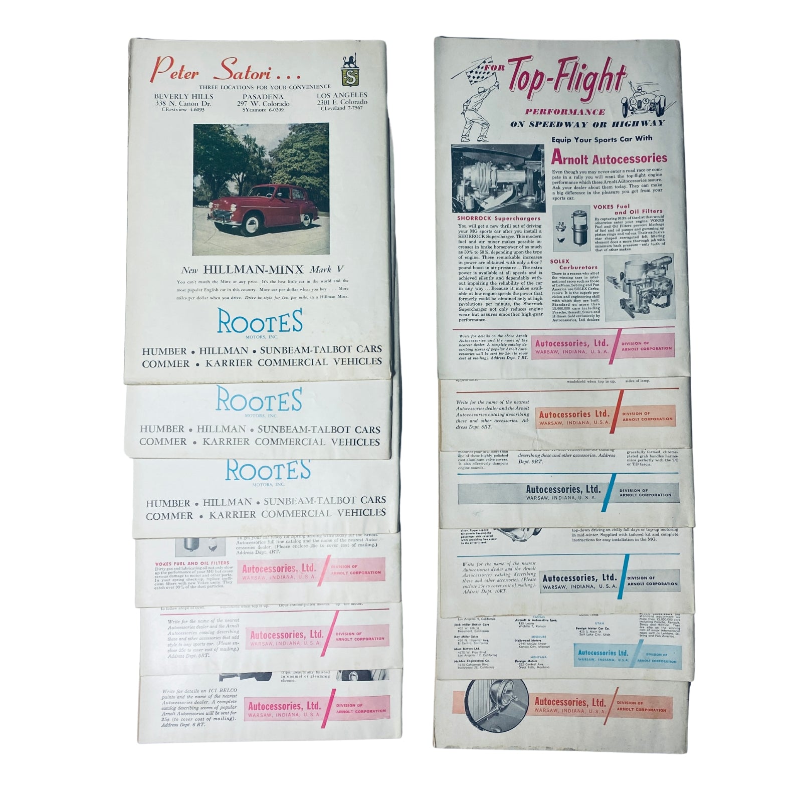 Back cover of a product advertisement pamphlet featuring automotive-related content, complementing the Lot of 12 Road & Track Magazines 1953 Full Year January - December.