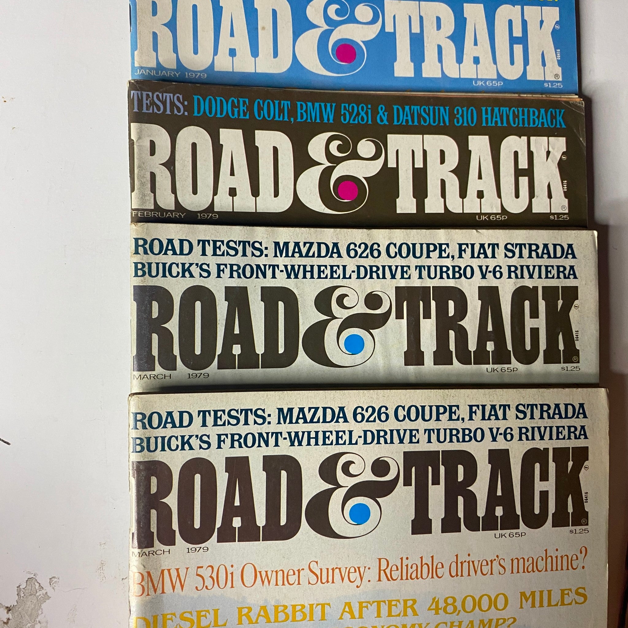 Lot of 24 Road & Track Magazine 1976 - 1979, including February and March 1979 issues, featuring road tests and car owner surveys.