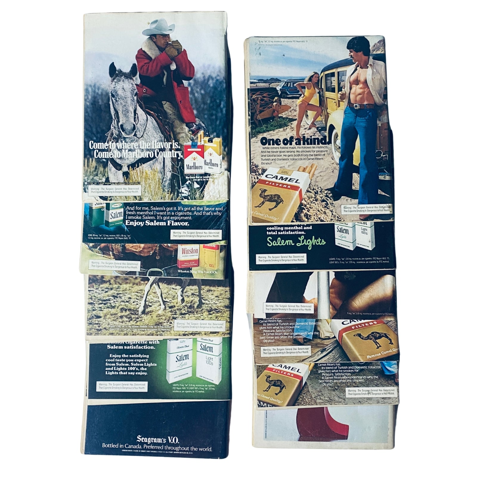 Vintage advertisement pages from Road & Track magazines, including promotions for cigarette brands and other products, encapsulating the marketing style of 1978.