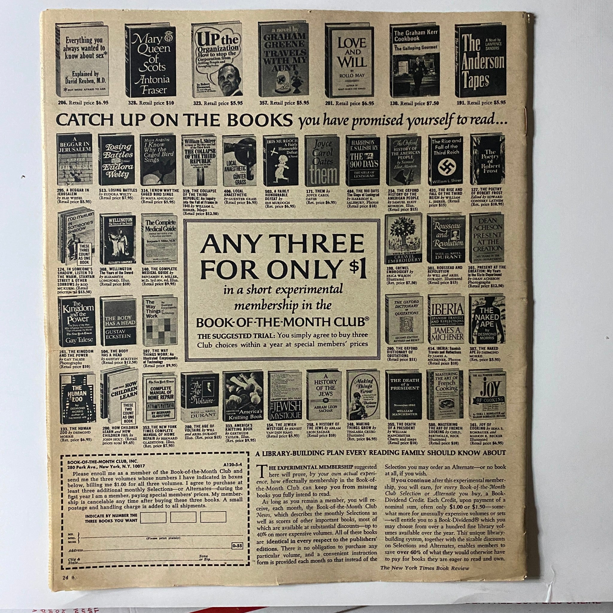 Back cover of The New York Times Book Review from 1970 showcasing book advertisements, illustrating the literary culture of the time.