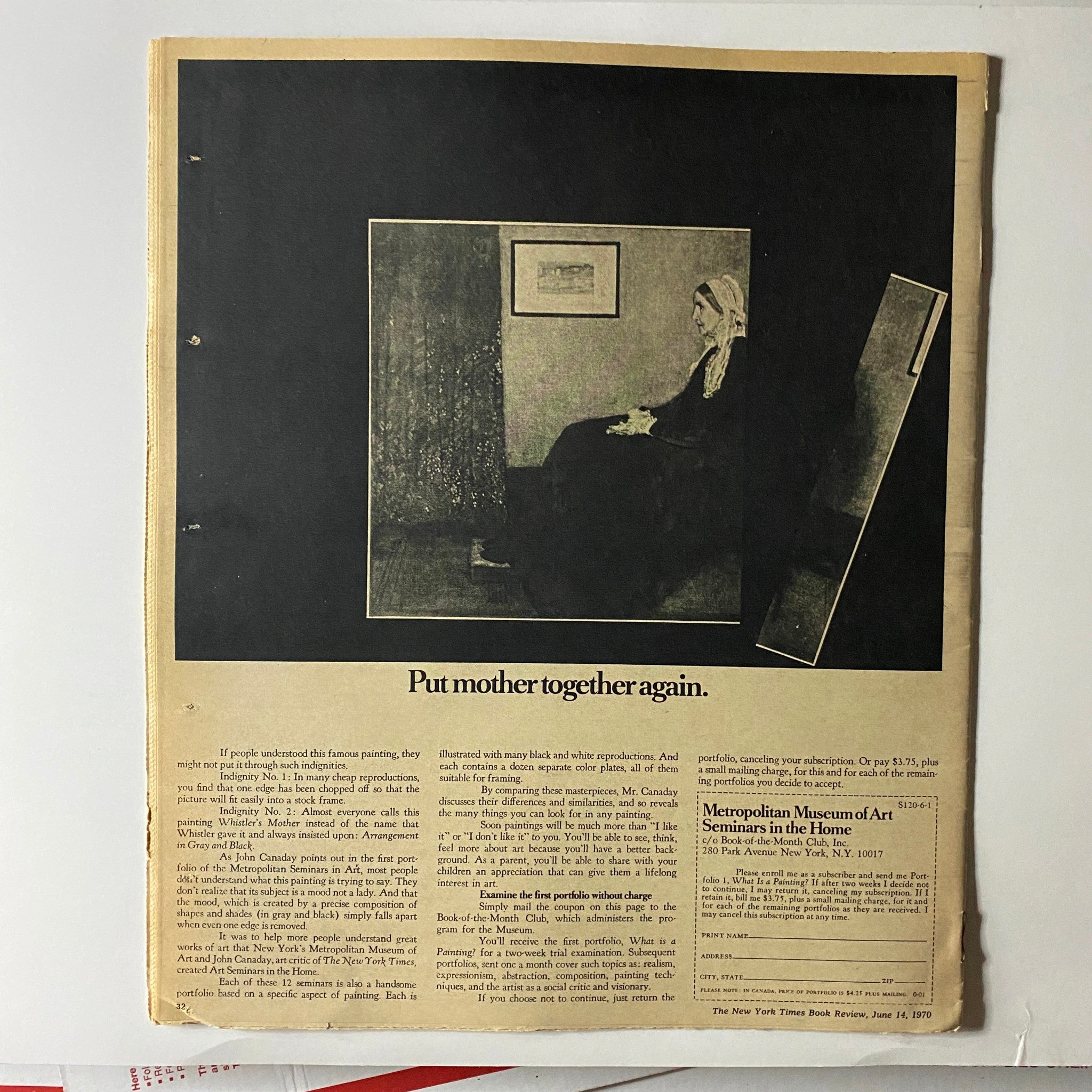New York Times Book Review June 14, 1970 featuring an article titled 'Put mother together again' with an image of a woman, showcasing vintage magazine content and design.