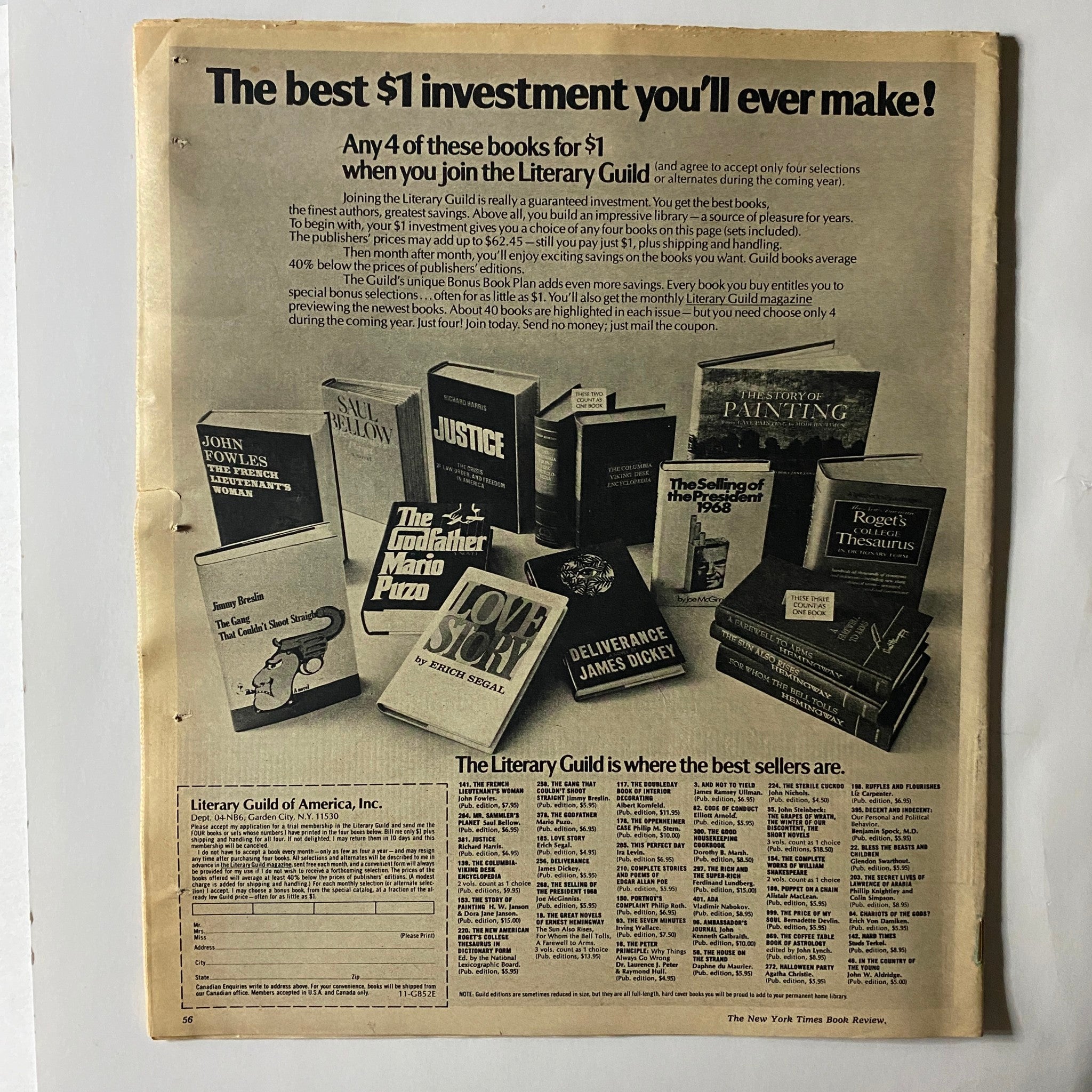 Advertisement page from The New York Times Book Review 1970 City Life promoting Literary Guild membership opportunities.