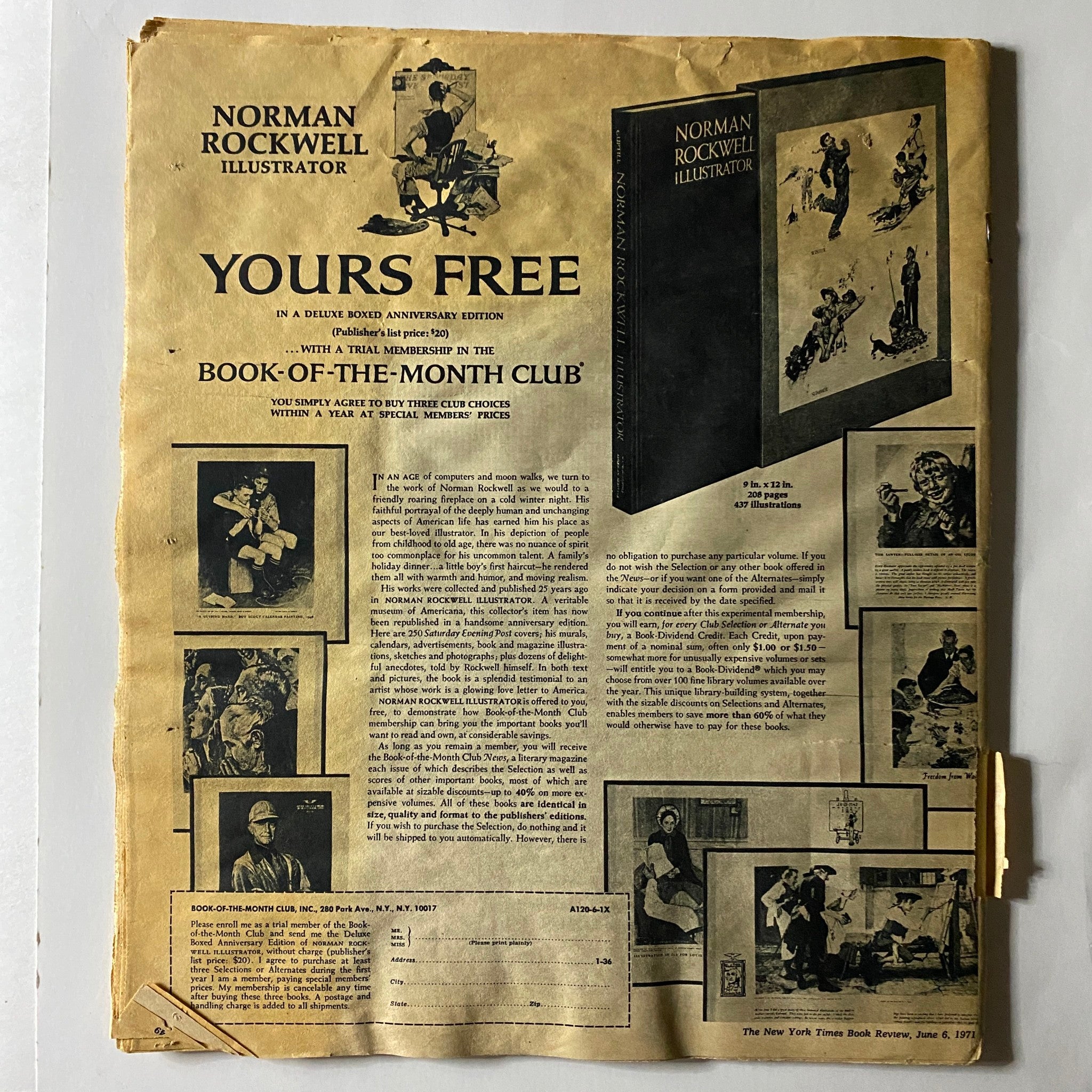 Back cover of The New York Times Book Review June 6, 1971, promoting Norman Rockwell's illustrations and the Book-of-the-Month Club membership.
