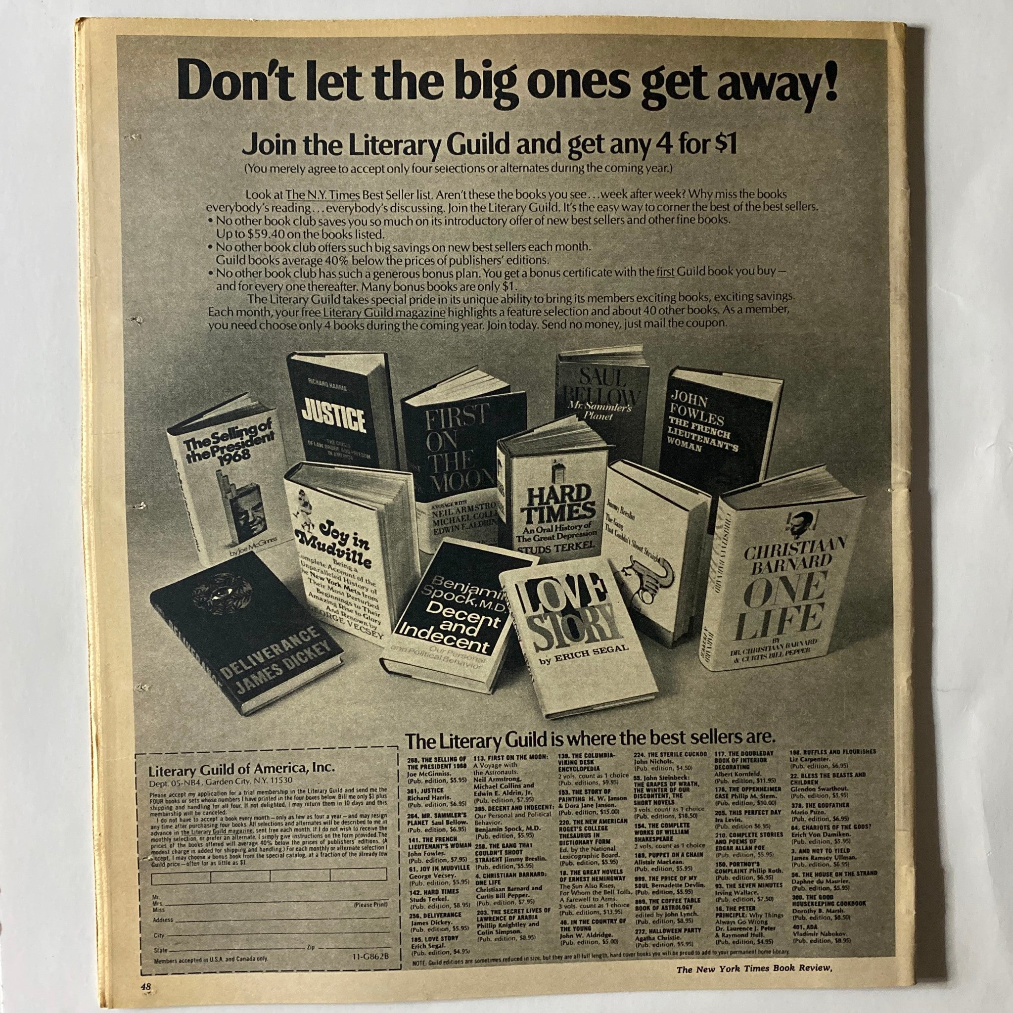 The New York Times Book Review 1970 advertisement for the Literary Guild, promoting book selections and membership.