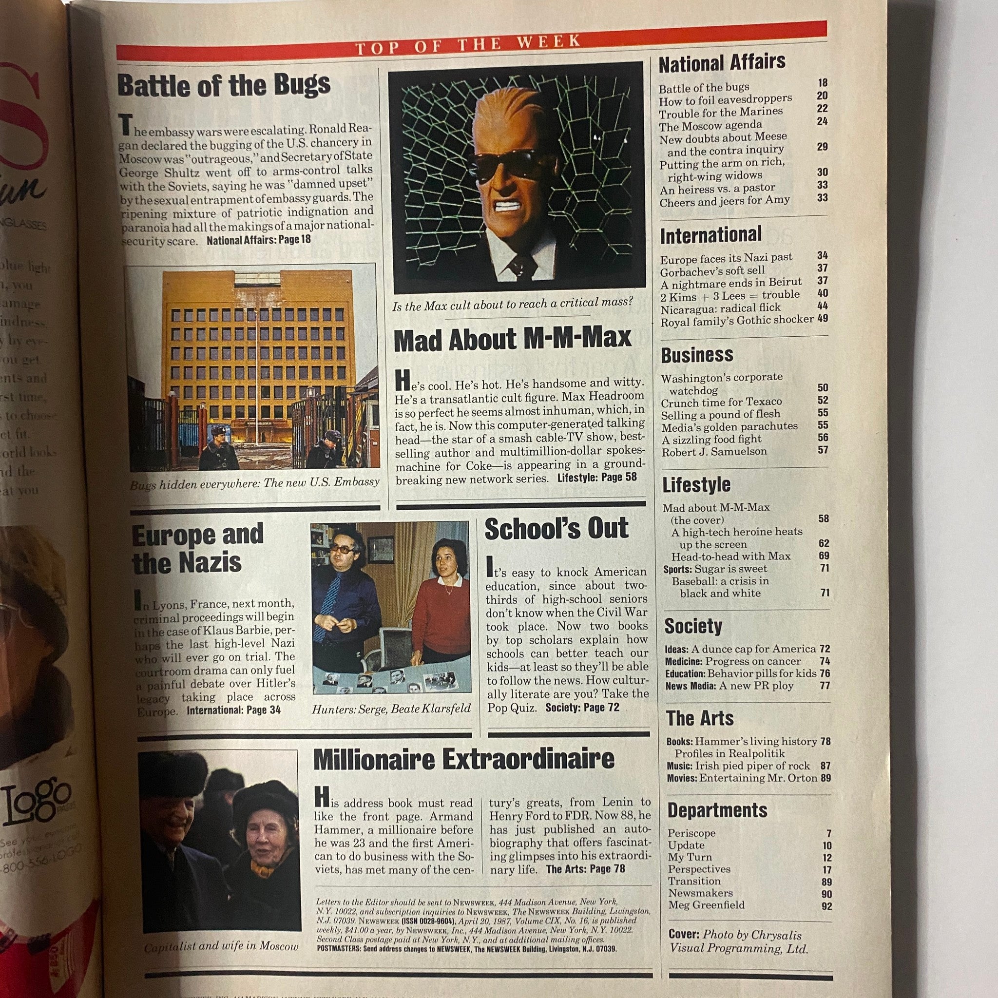 VTG Newsweek Magazine April 20 1987 Max Headroom The Making of a Video Cult