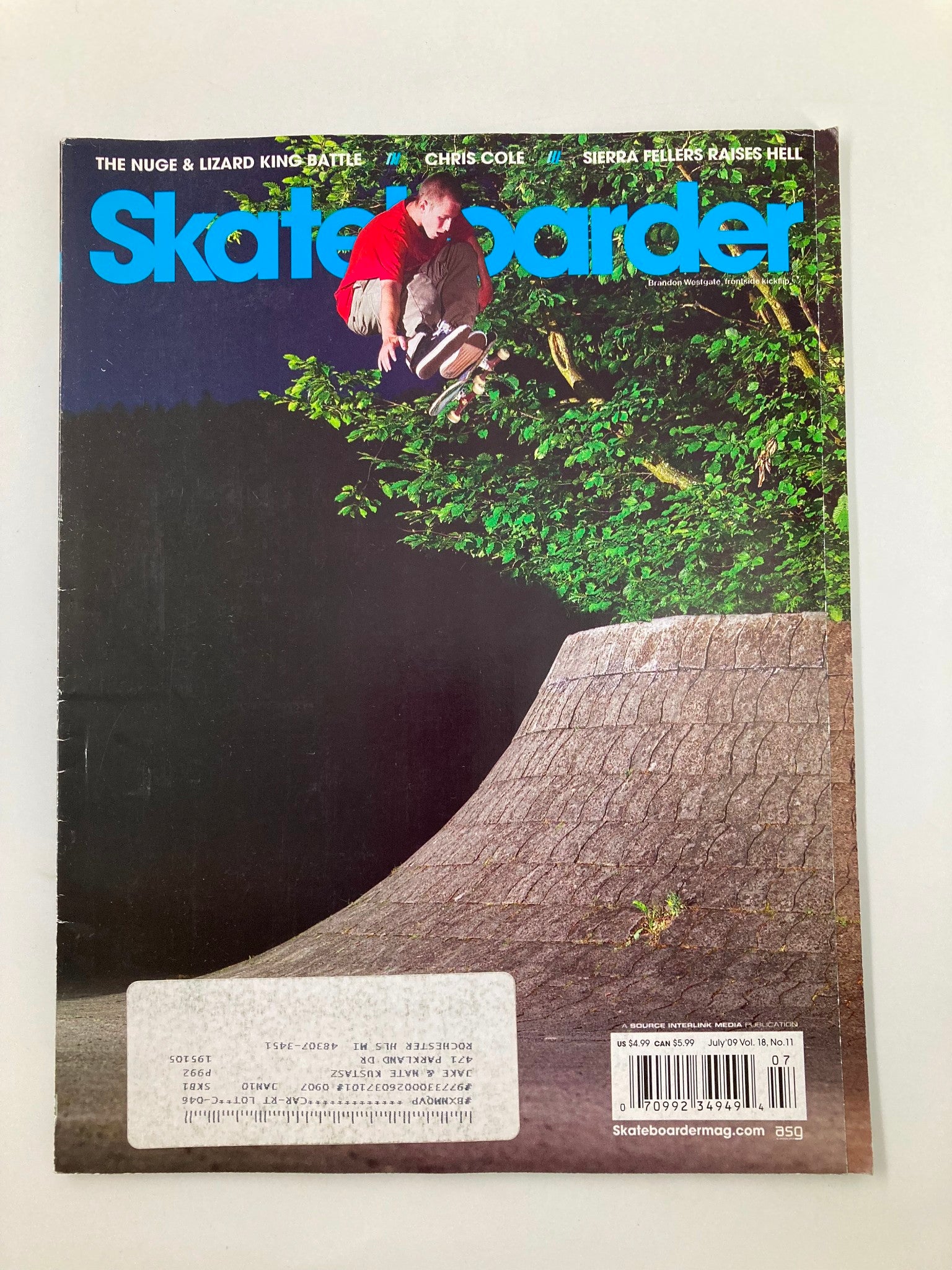 Skateboarder Magazine July 2009 Vol 18 #11 Brandon Westgate Frontside Kickflip