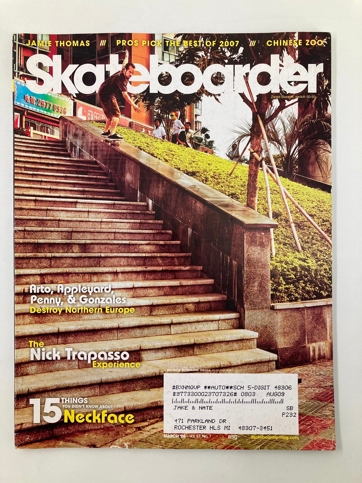 Skateboarder Magazine March 2008 Vol 17 #7 Zered Bassett Switch 50-50