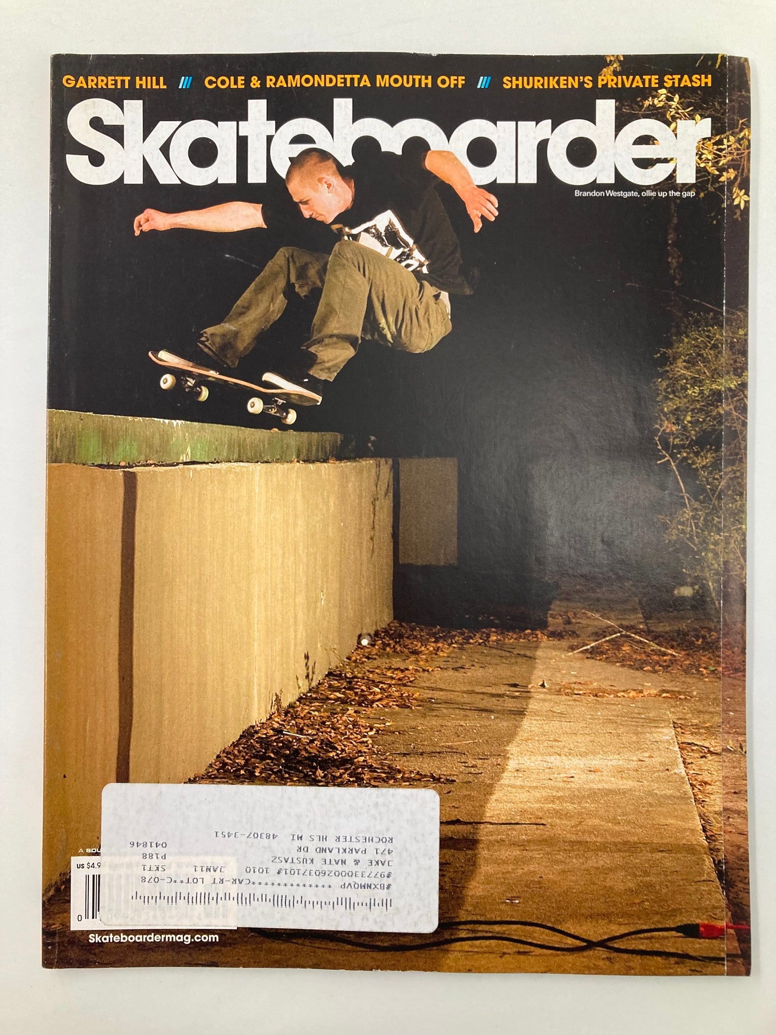 Skateboarder Magazine October 2010 Brandon Westgate Ollie Up The Gap