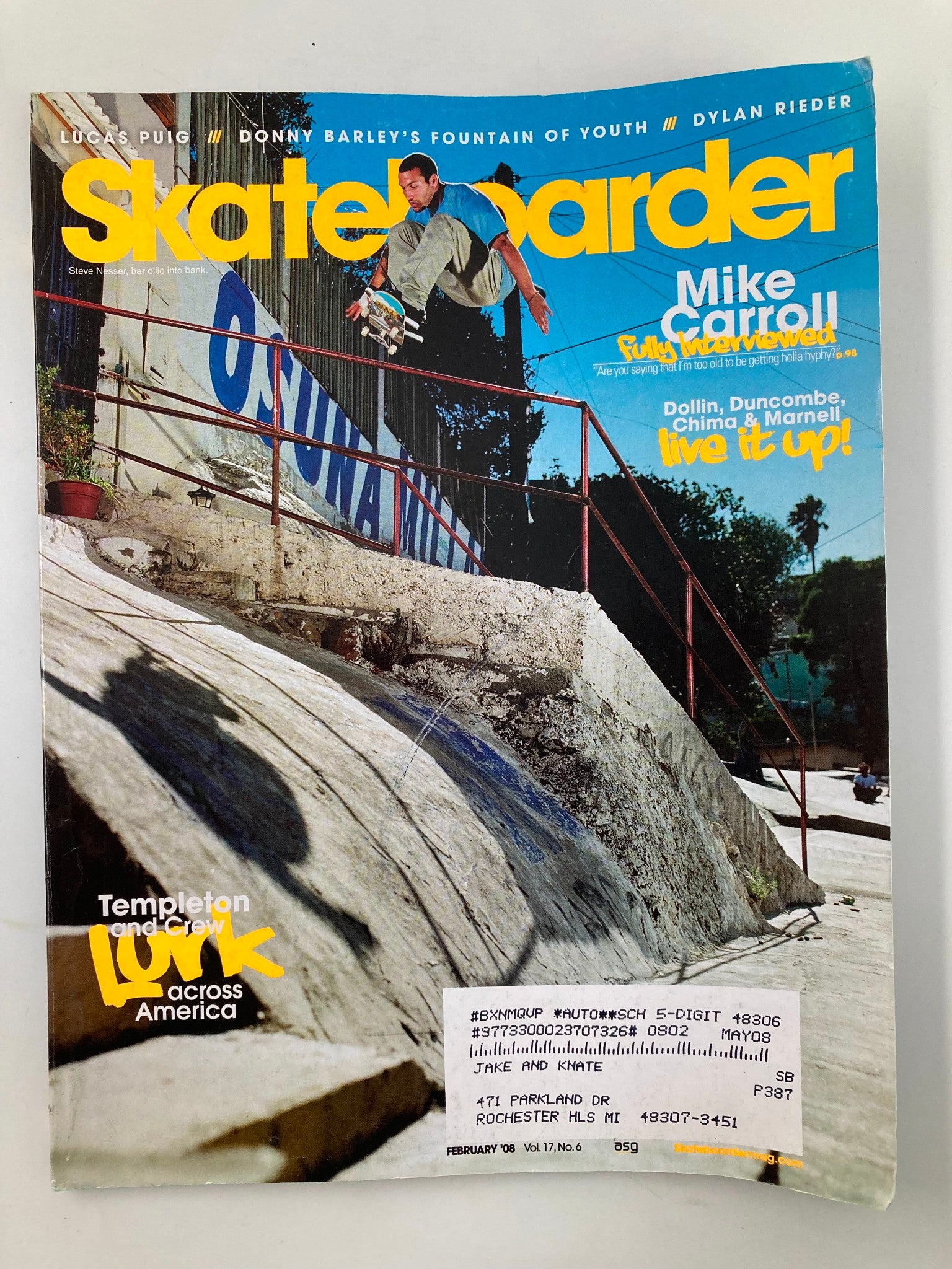 Skateboarder Magazine February 2008 Vol. 17 #6 Steve Nesser and Mike Carroll