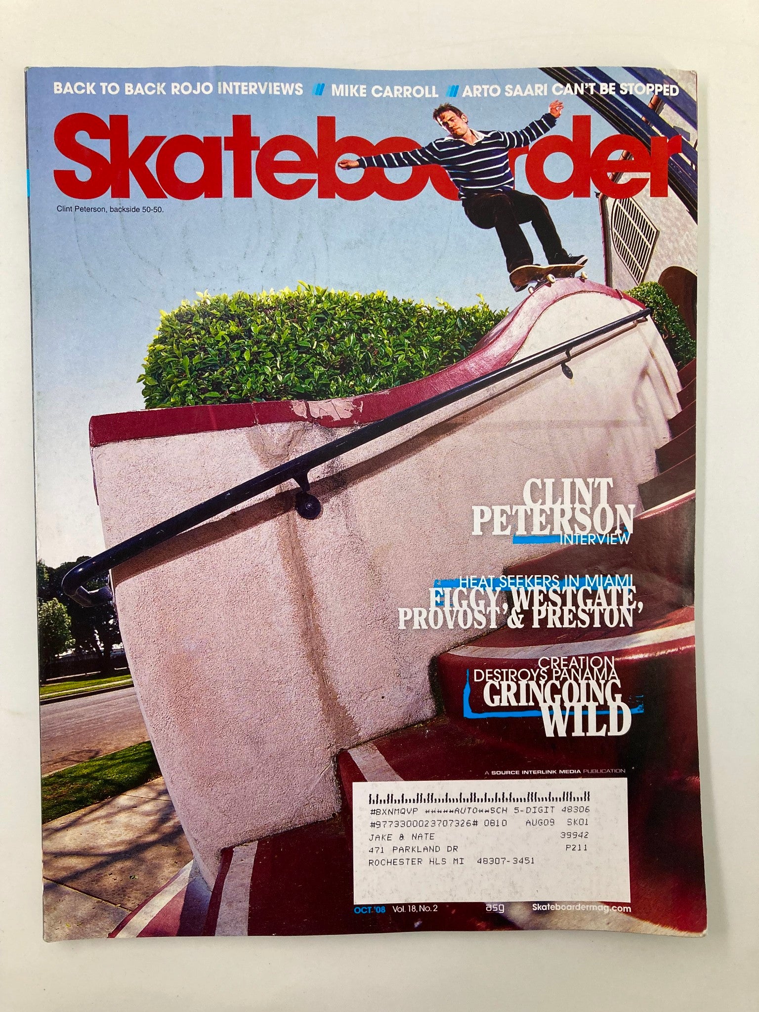 Skateboarder Magazine October 2008 Vol 18 #2 Clint Peterson Backside 50 - 50