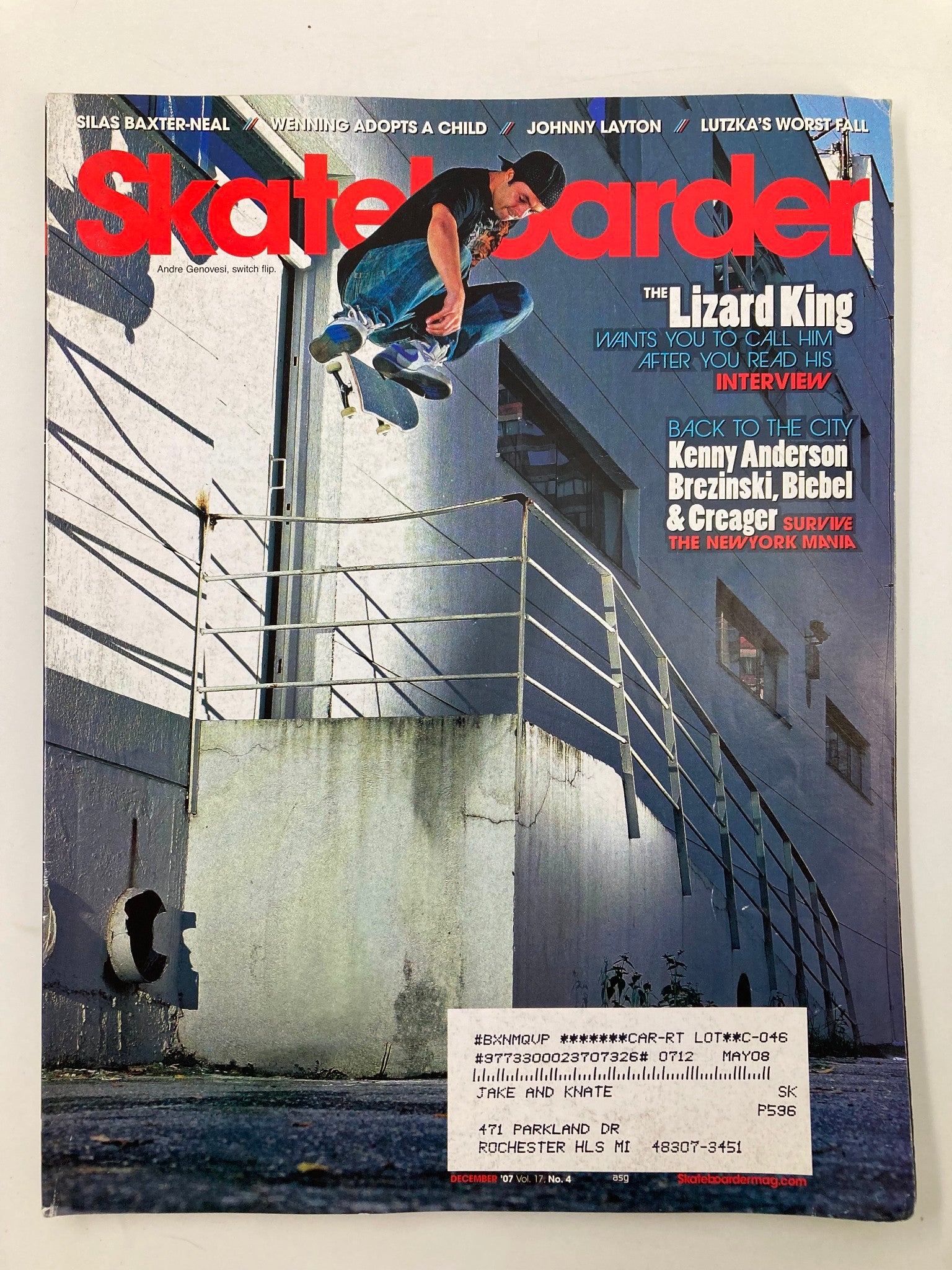 Skateboarder Magazine December 2007 Vol 17 #4 Andre Genovesi Switch Flip