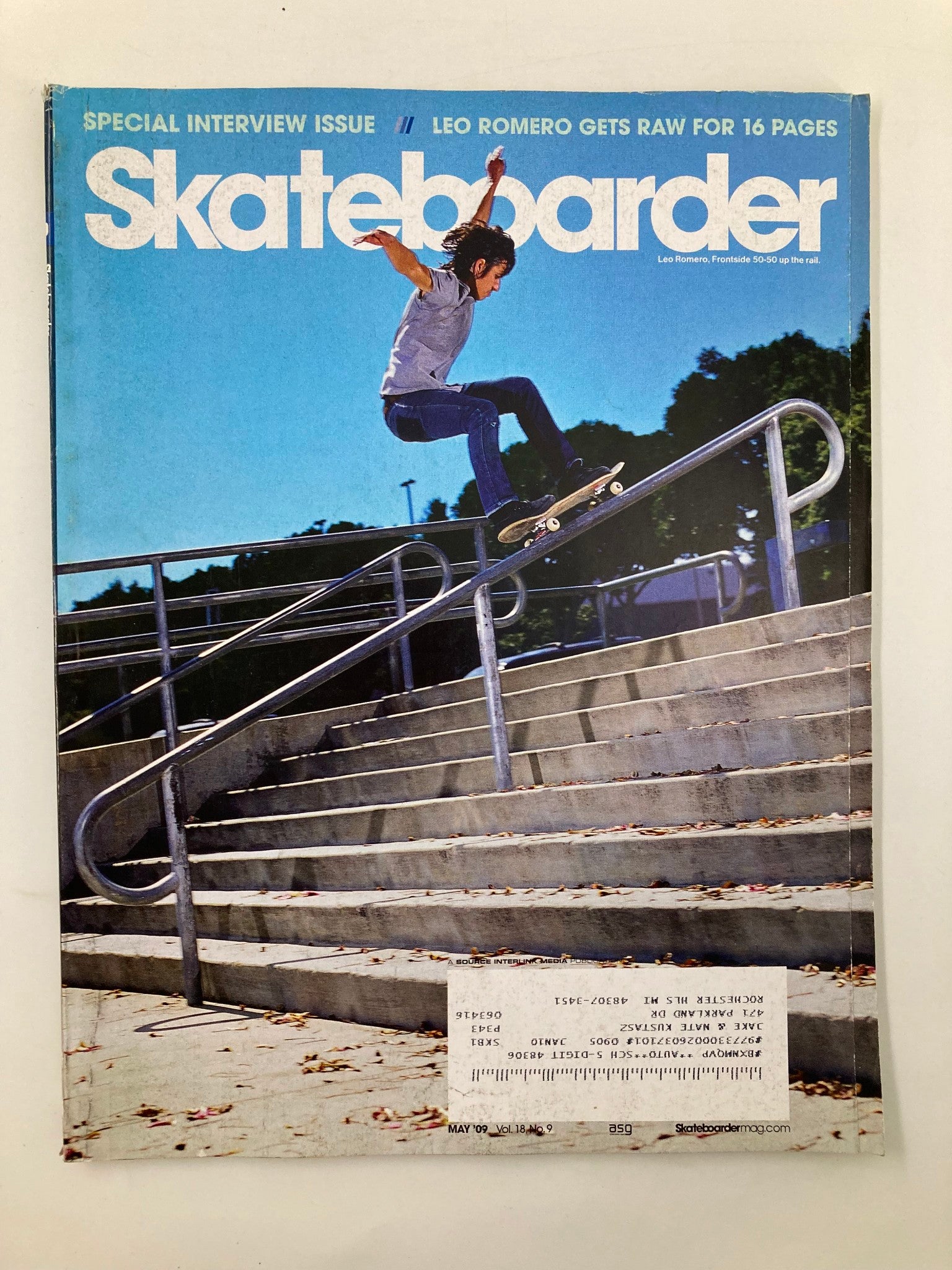 Skateboarder Magazine May 2009 Vol 18 #9 Leo Romero Frontside 50-50 Up The Rail