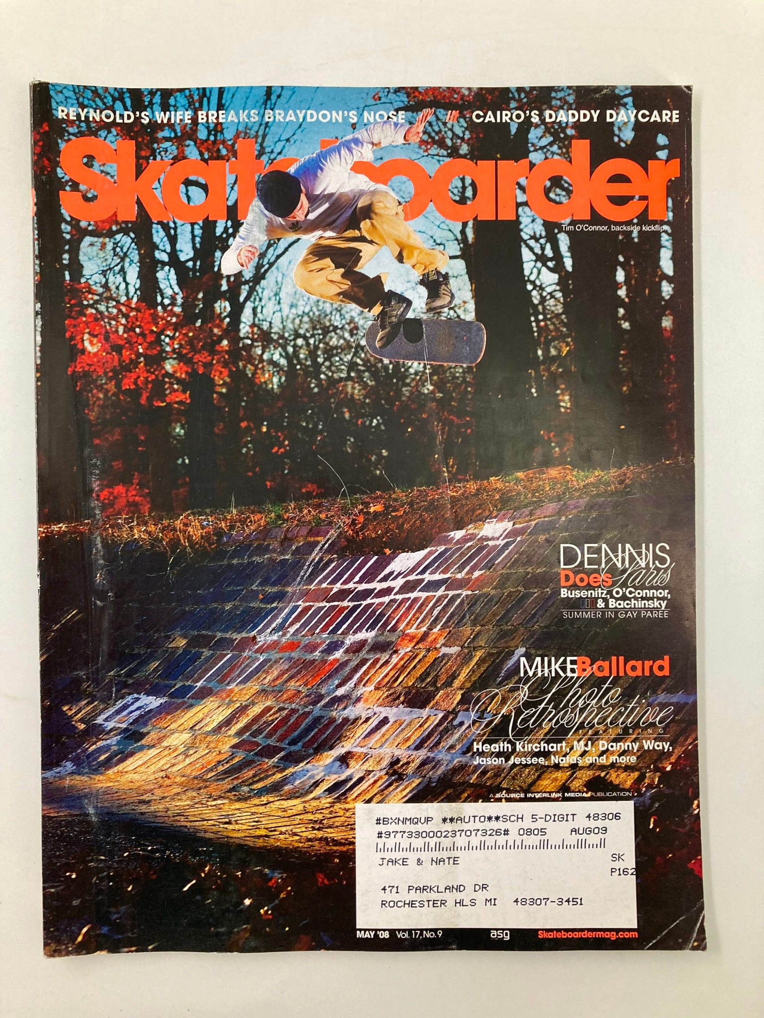 Skateboarder Magazine May 2008 Vol. 17 #9 Tim O'Connor Backside Kickflip