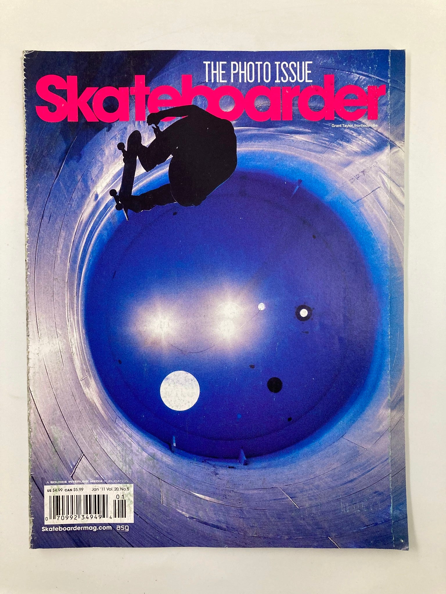 Skateboarder Magazine January 2011 featuring Grant Taylor performing a frontside ollie on the vibrant cover, showcasing the essence of skate culture.