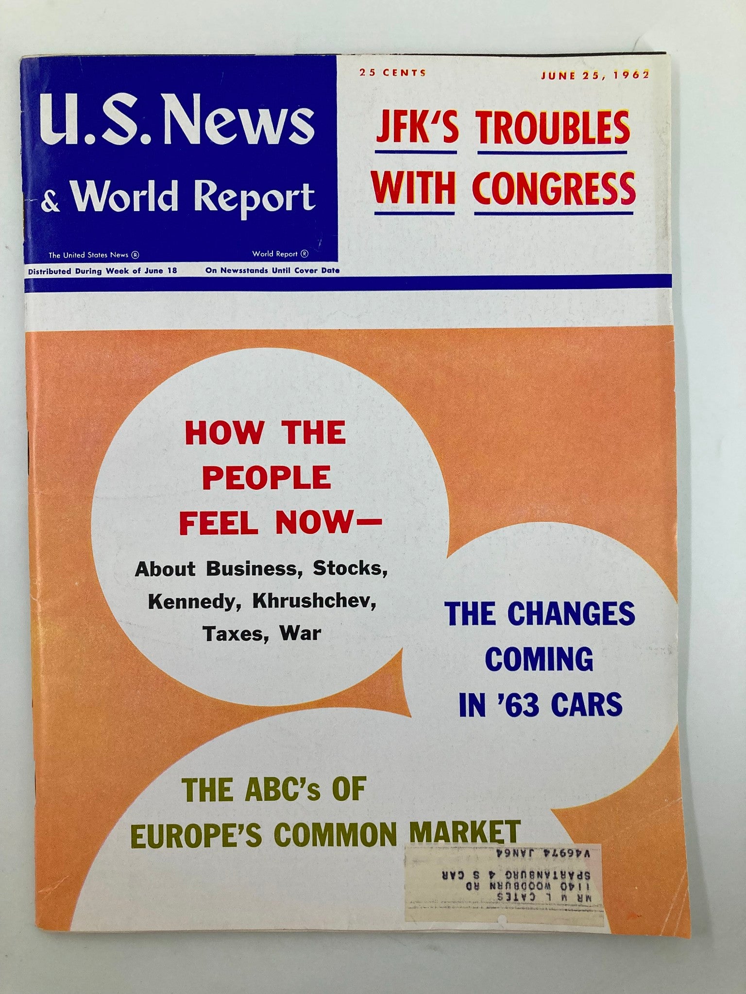 US News & World Report Magazine June 25 1962 John Kennedy Troubles with Congress