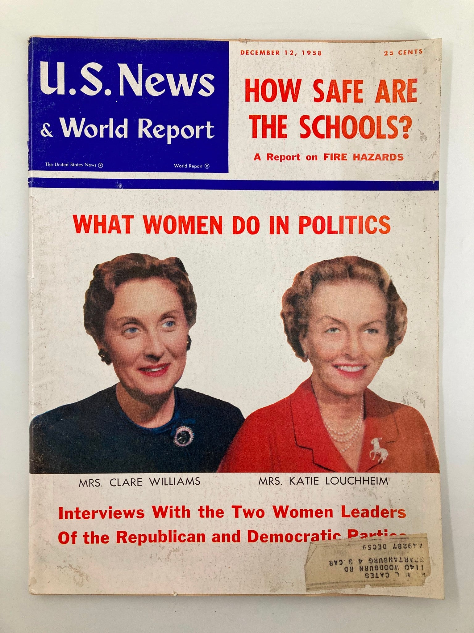 US News & World Report Magazine December 12 1958 Clare Williams, Katie Louchheim