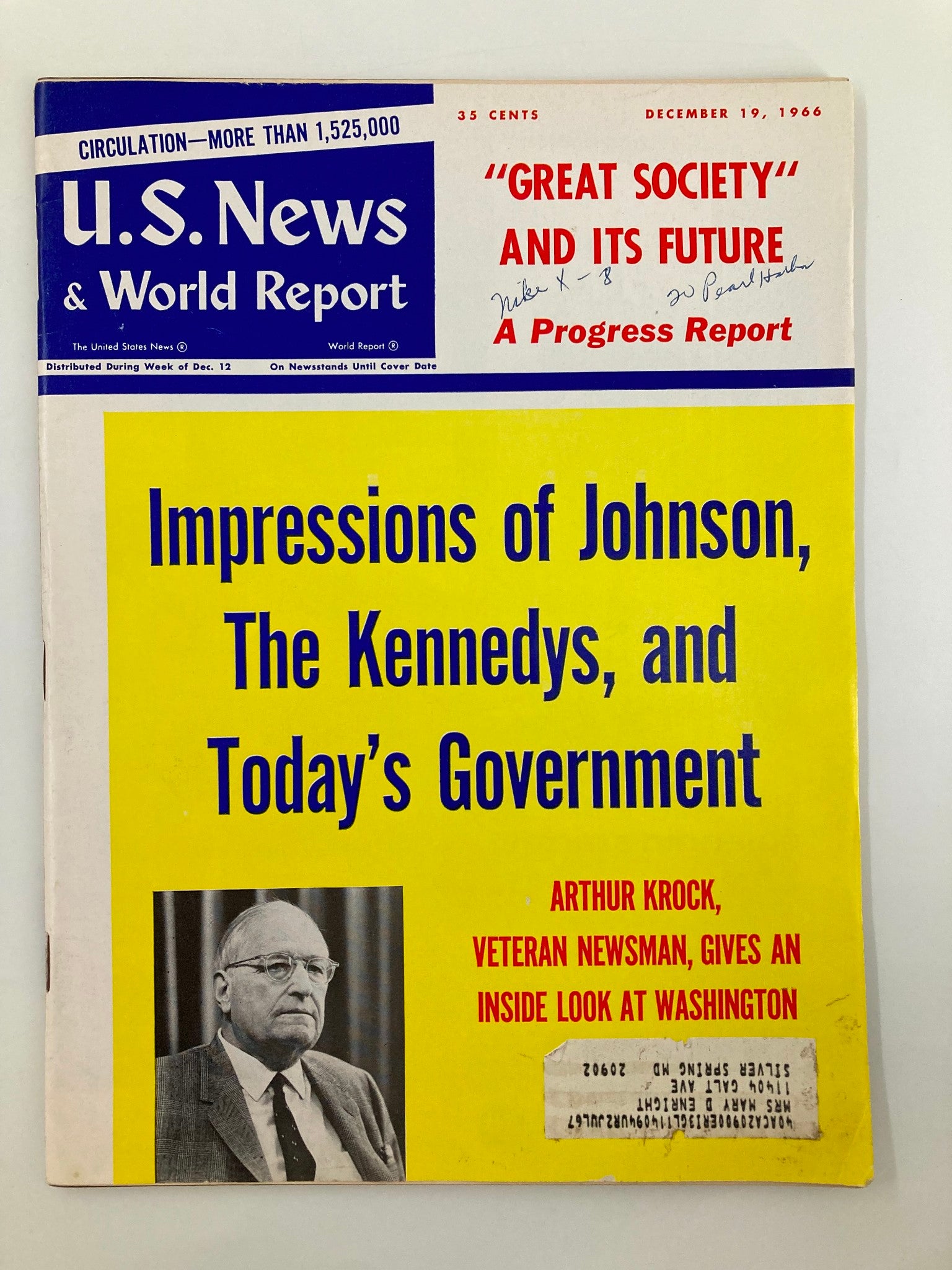 US News & World Report Magazine December 19 1966 Impression of Johnson & Kennedy