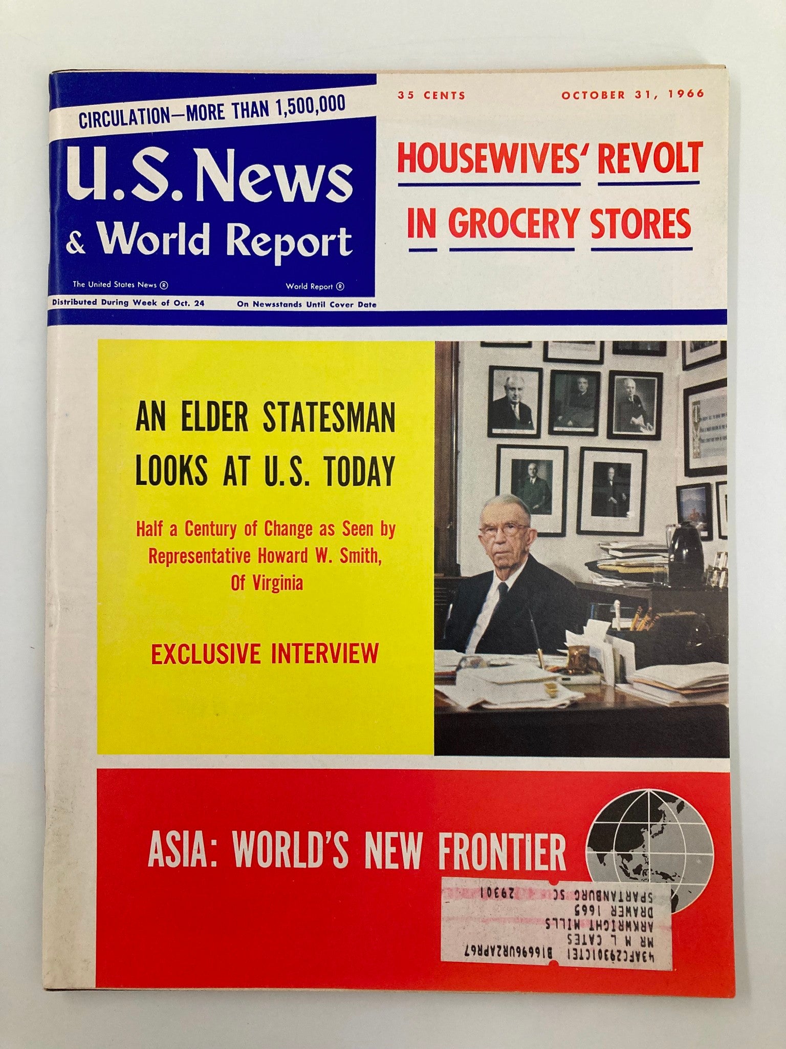 US News & World Report Magazine October 31 1966 Statesman Rep. Howard W. Smith