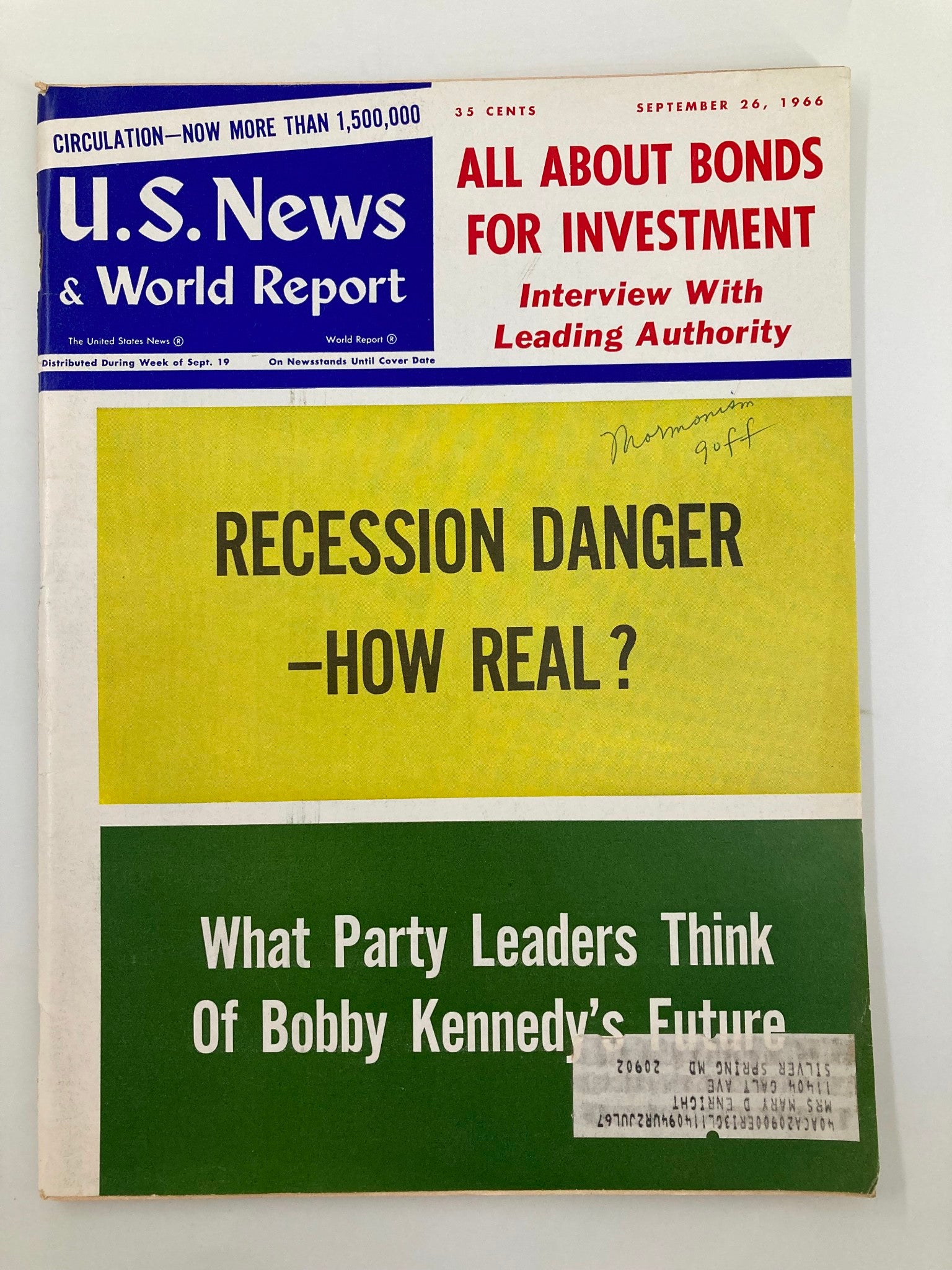 US News & World Report Magazine September 26 1966 Recession Danger How Real?