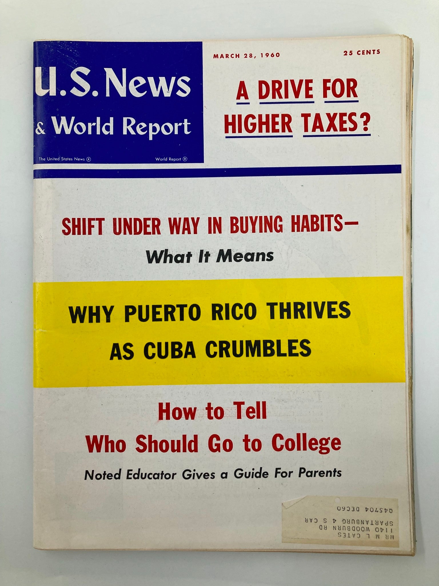 US News & World Report Magazine March 28 1960 A Drive for Higher Taxes