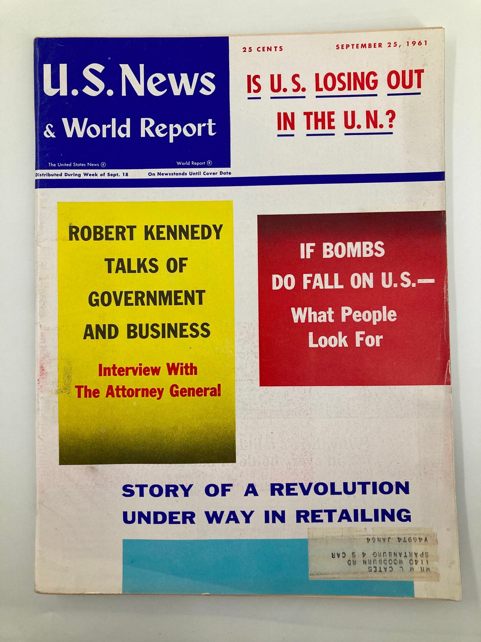 US News & World Report Magazine September 25 1961 Robert Kennedy Talks Business