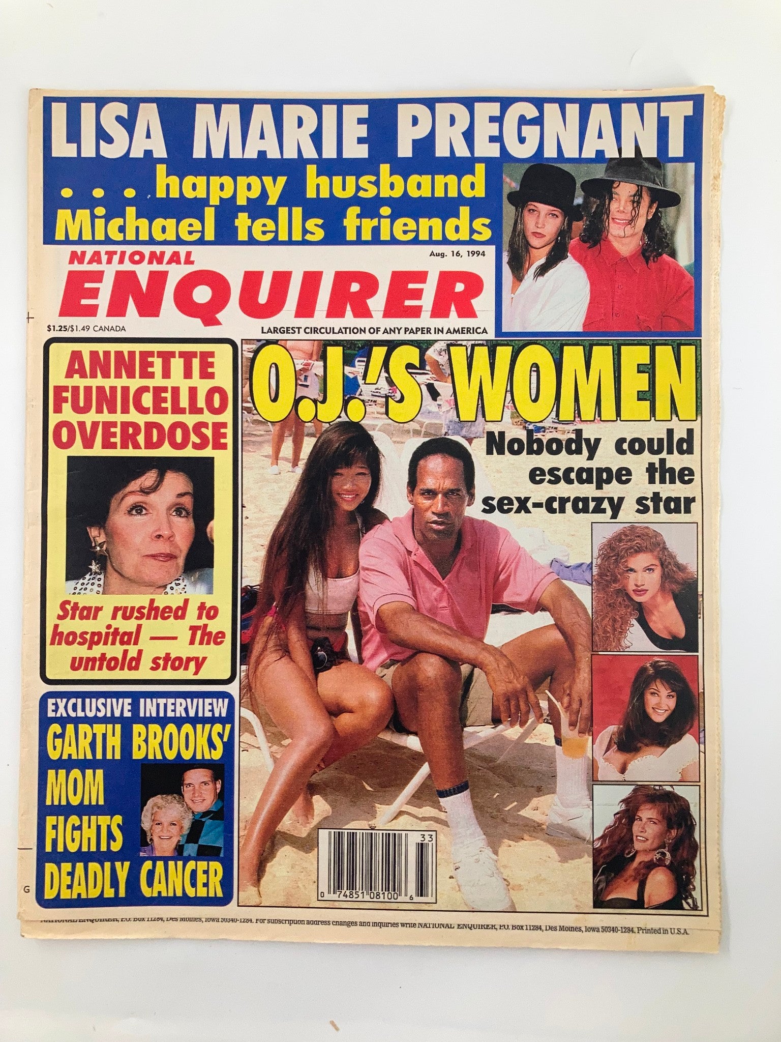 National Enquirer Magazine August 16 1994 Annette Funicello Overdose No Label